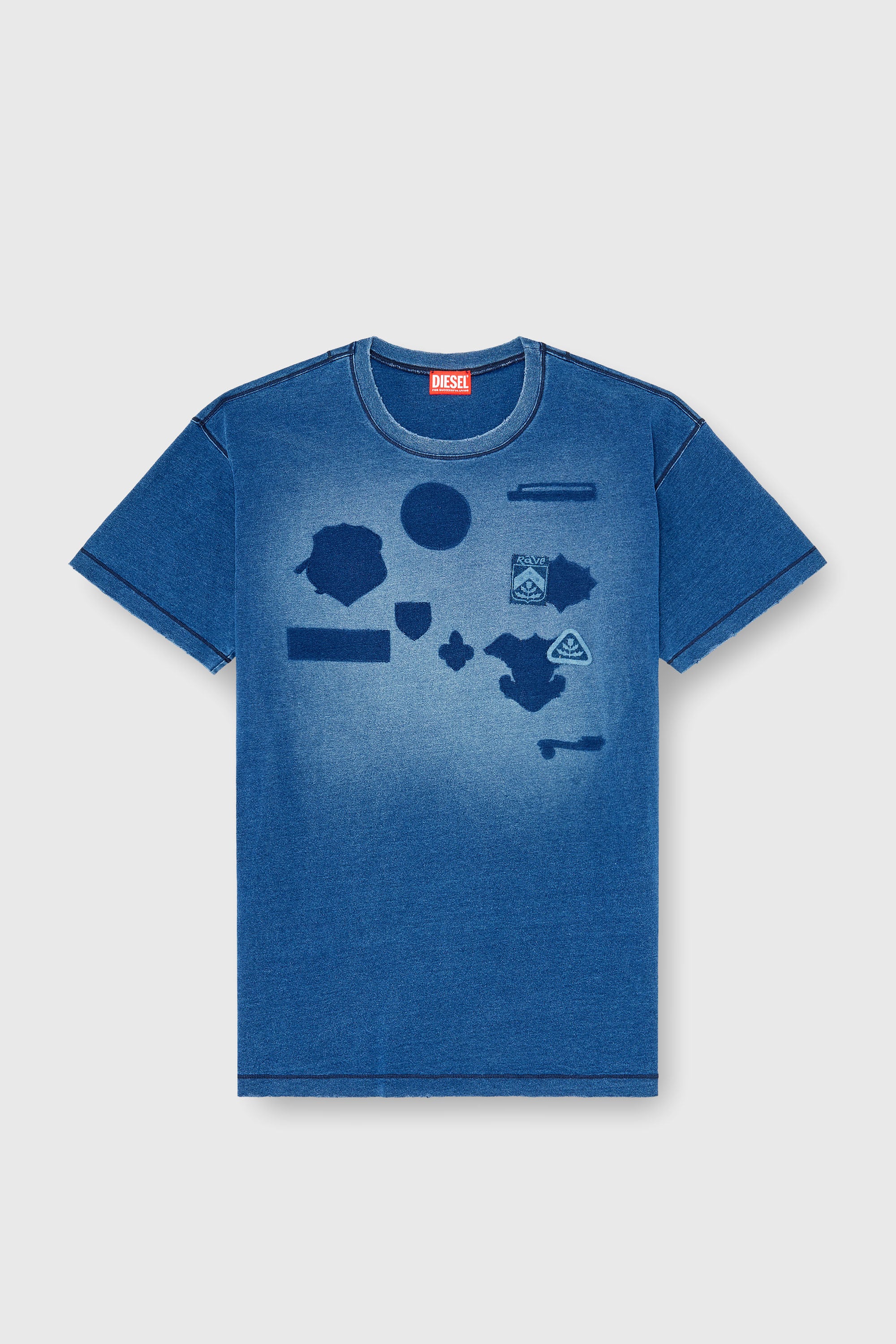 Diesel - T-NOX, Man's T-shirt with shadow-effect patches in Medium blue - 2