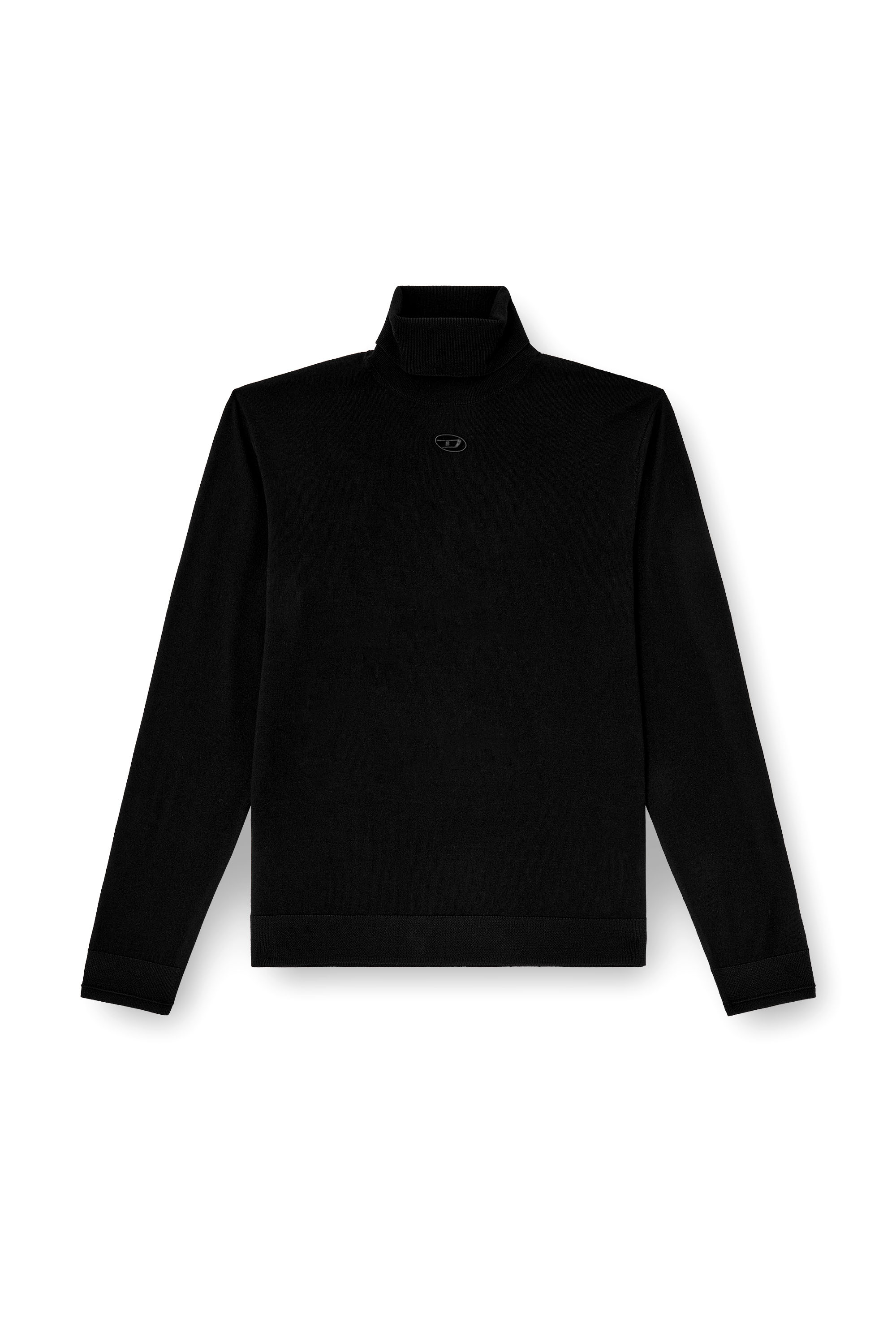 Diesel - K-VARTA, Man's Wool turtleneck jumper with cut-out logo in Black - 2