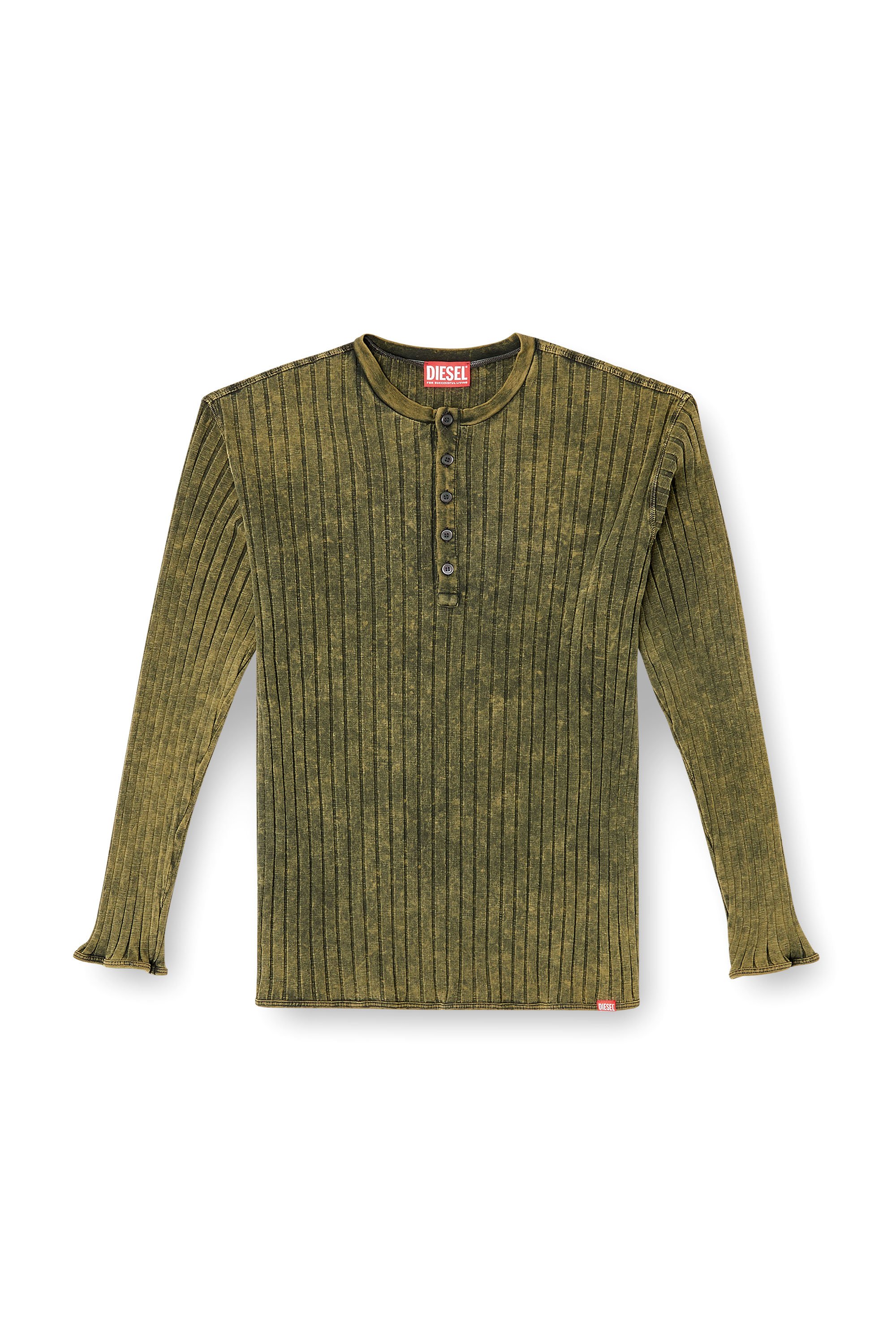 Diesel - T-ALLY, Man's Henley top in treated wide-rib jersey in Green - 3