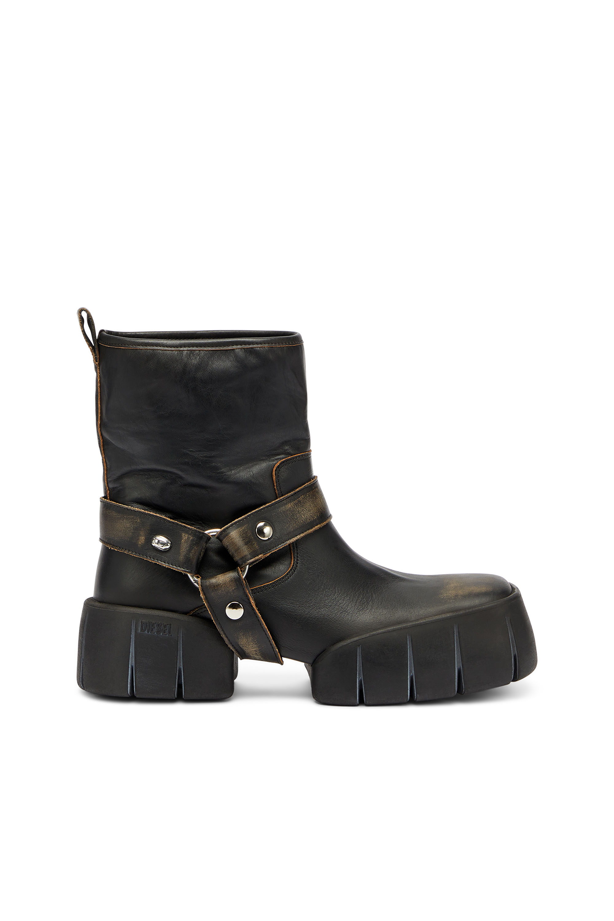 Diesel - D-TEX TU, Man's D-Tex - Biker boots in distressed leather in Dark Brown - 1
