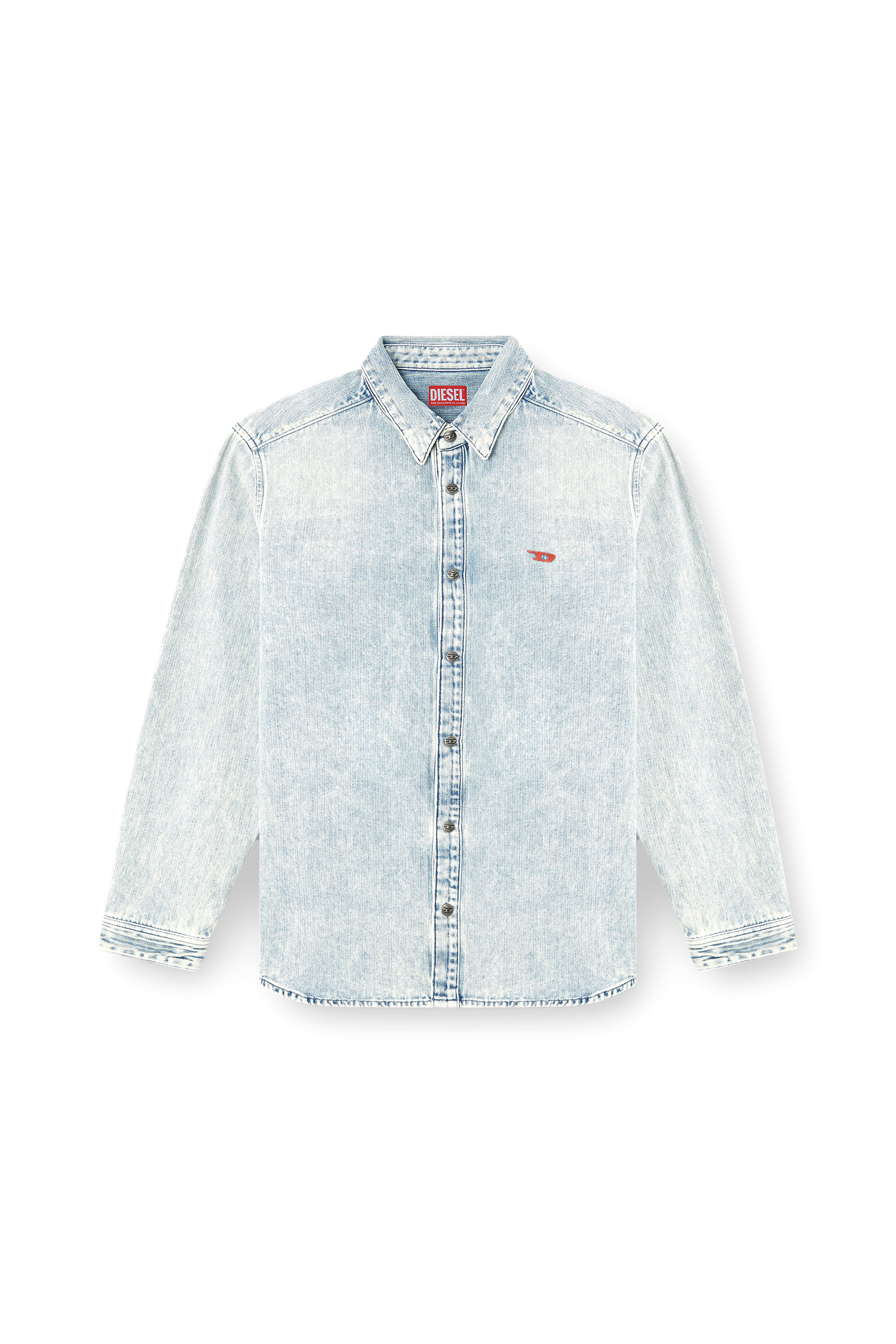 Diesel - D-SIMPLY, Man's Shirt in herringbone denim in Light Blue - 3