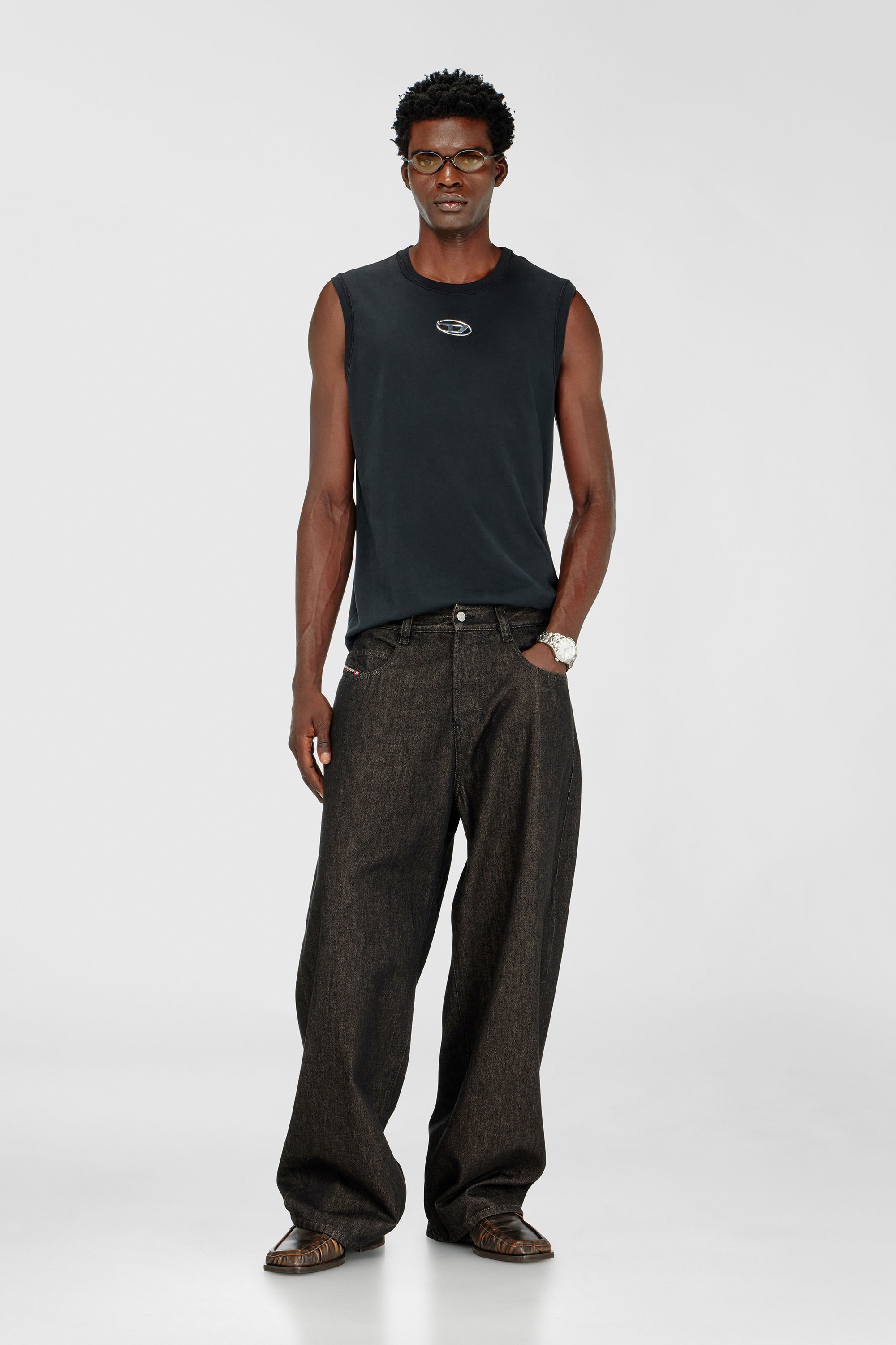 Diesel - T-BISCO-IOD, Man's Cotton tank top with metallic Oval D in Black - 2