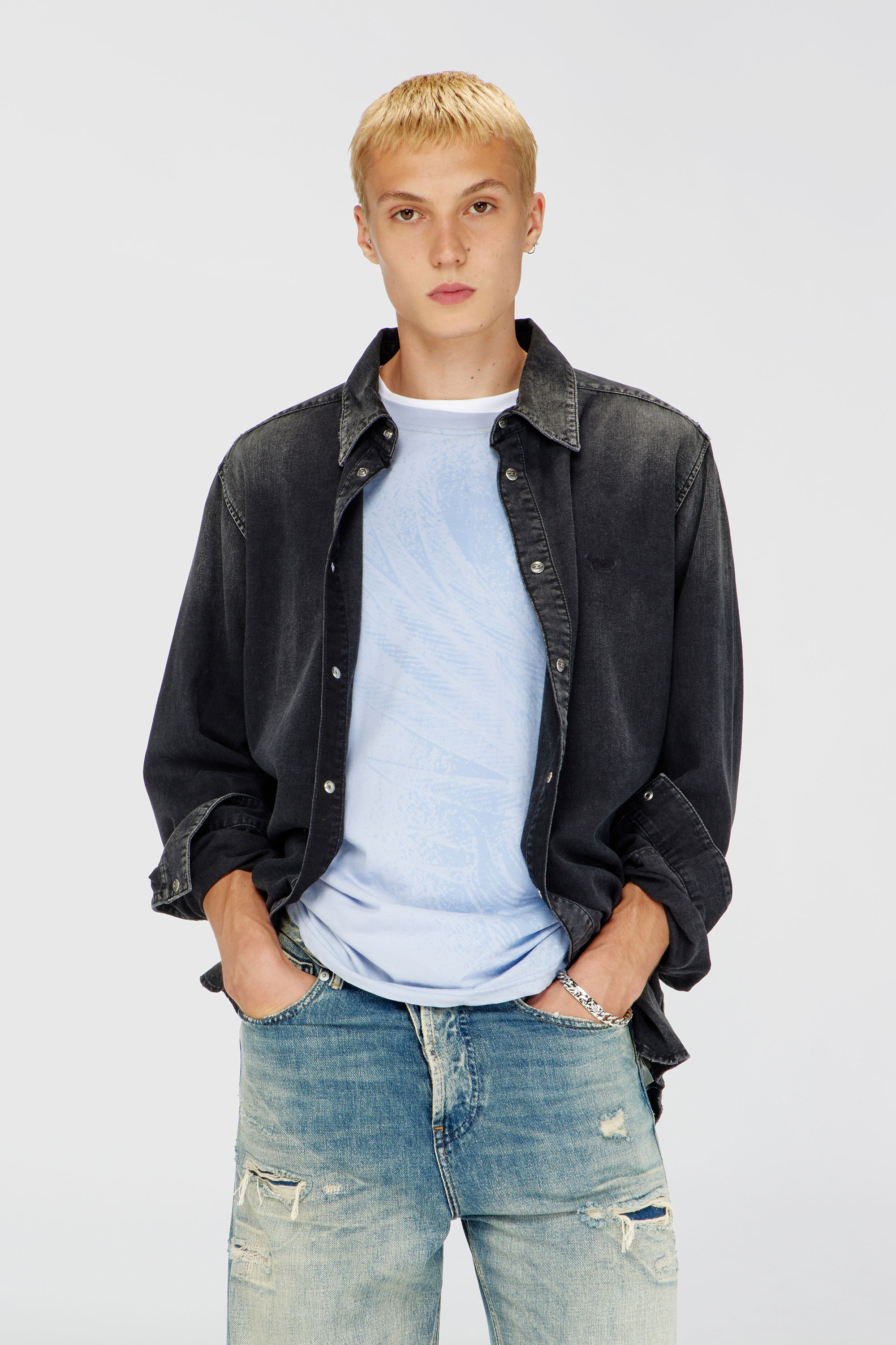 Diesel - D-SIMPLY, Man's Long-sleeve denim shirt in Black - 3