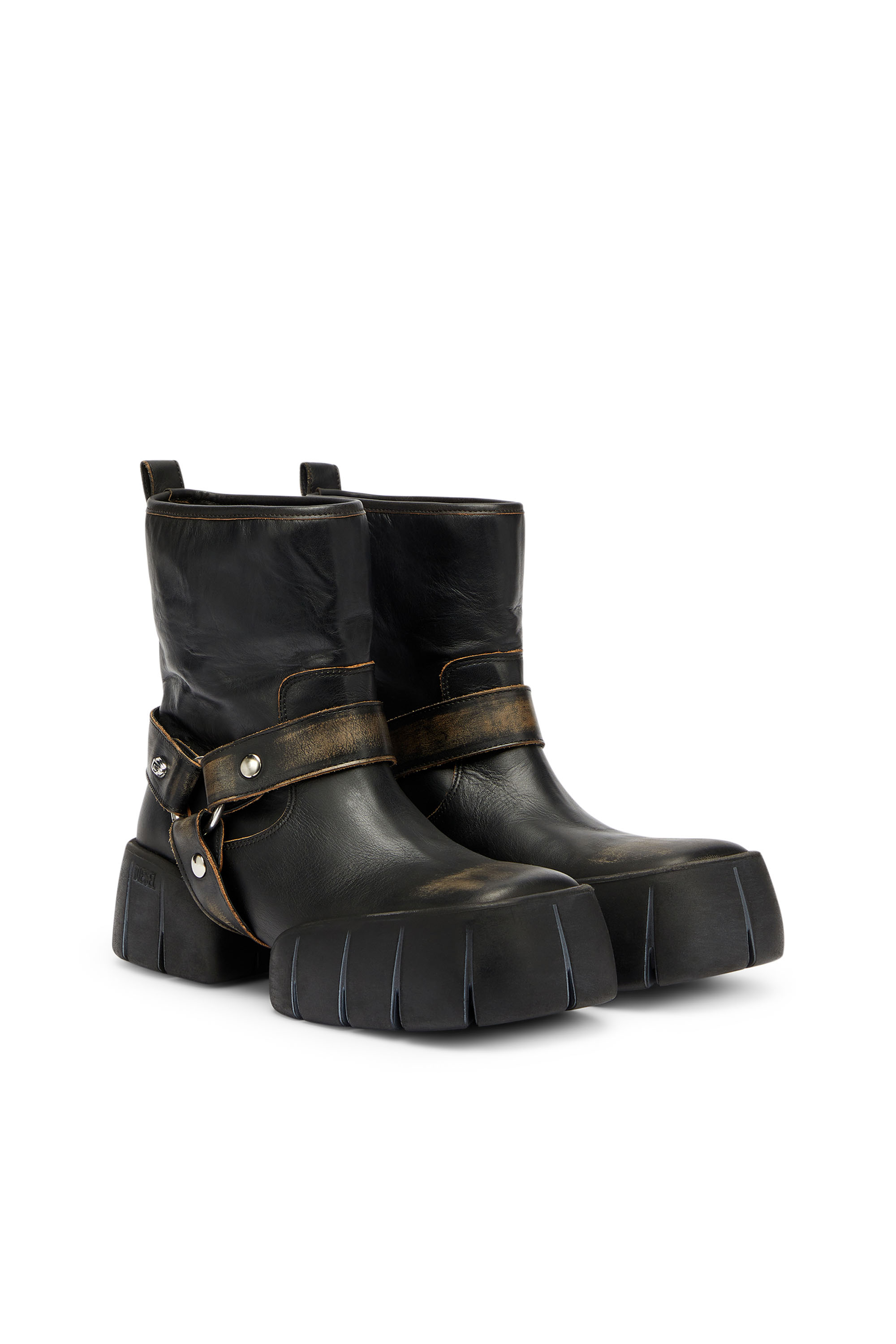 Diesel - D-TEX TU, Man's D-Tex - Biker boots in distressed leather in Dark Brown - 2