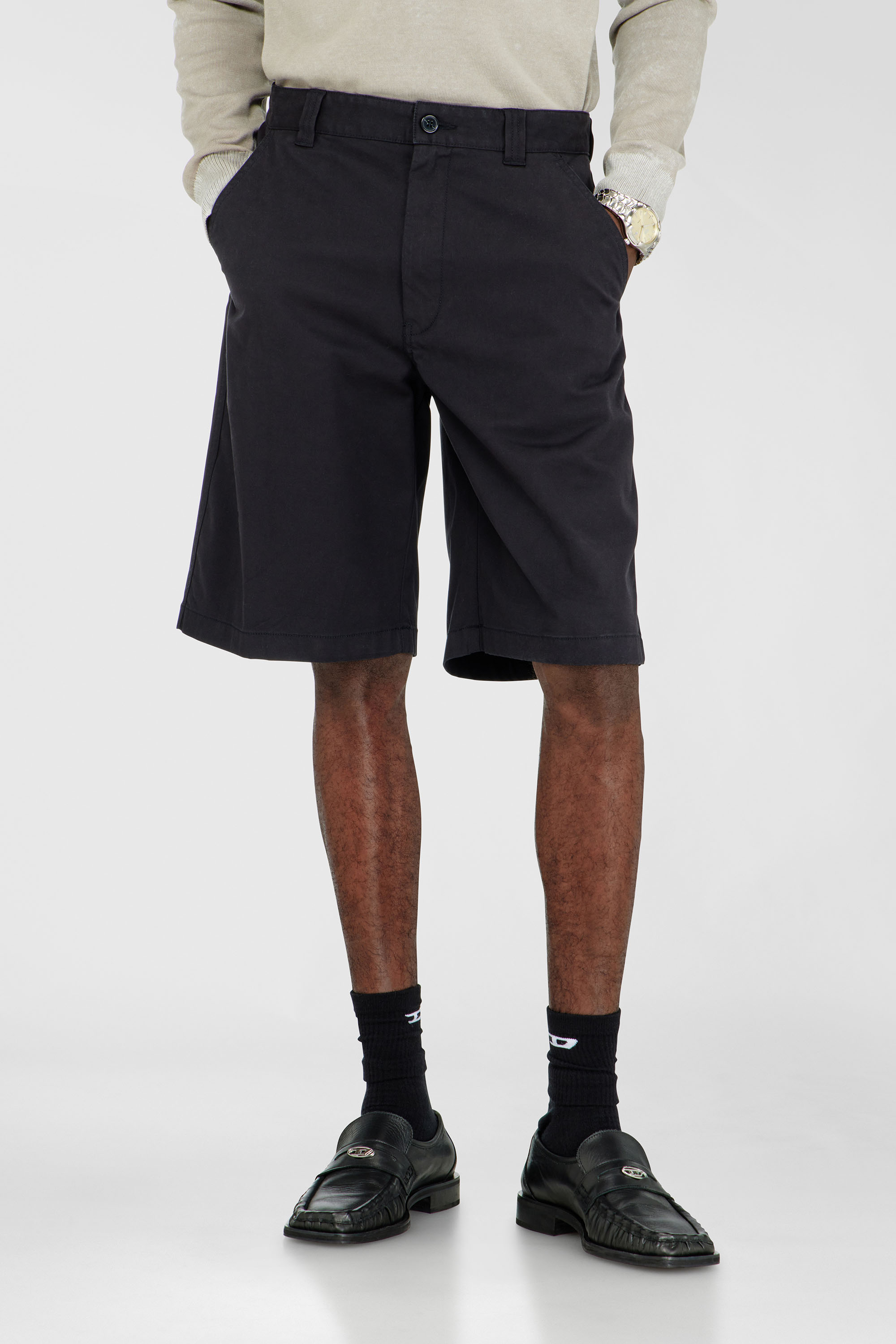 Diesel - P-HANT-CHINO-SHORT-EPCH, Man's Cotton shorts with stonewash treatment in Black - 1
