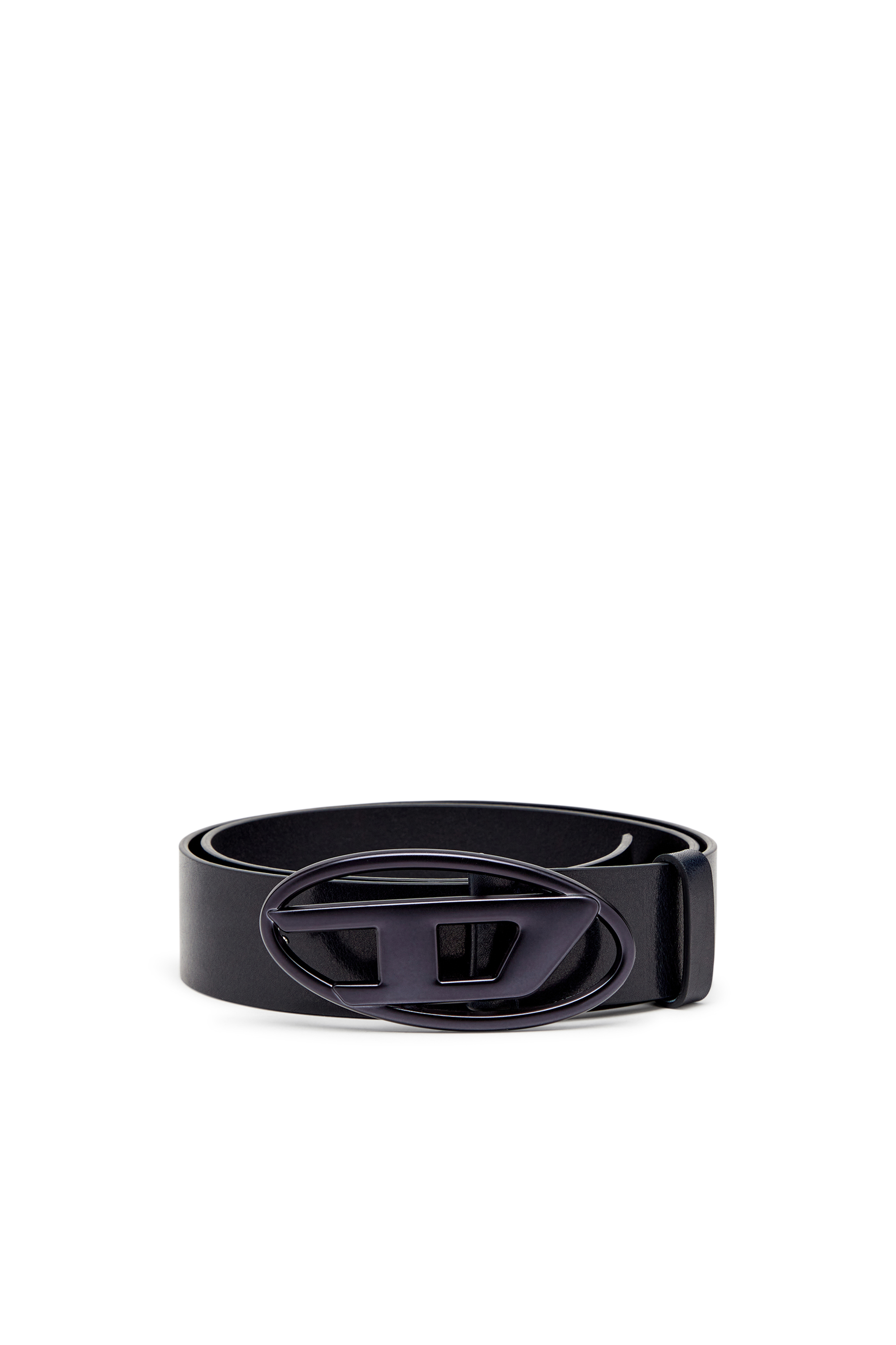 Diesel - B-1DR, Unisex's Leather belt with metallic Oval D buckle in Dark Blue - 1