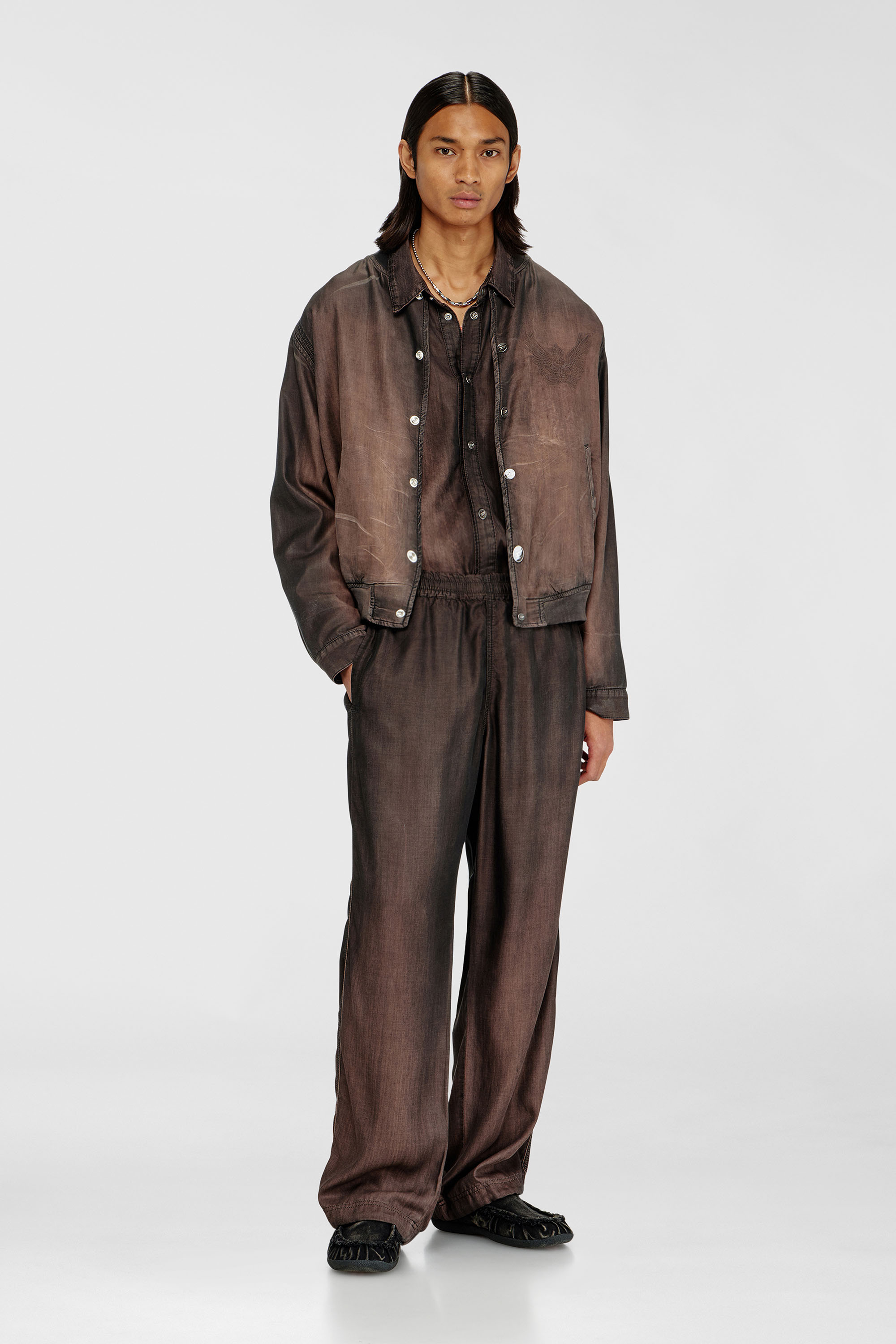 Diesel - D-BELMOR-S, Man's Bomber jacket in fluid coated denim in Brown - 2