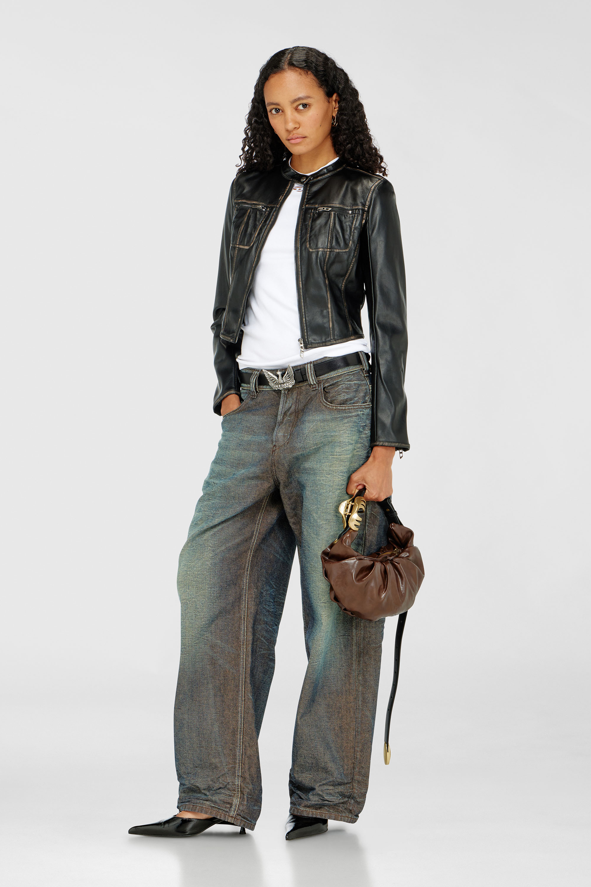 Diesel - G-LOBE, Woman's Cropped distressed biker jacket in Black - 2