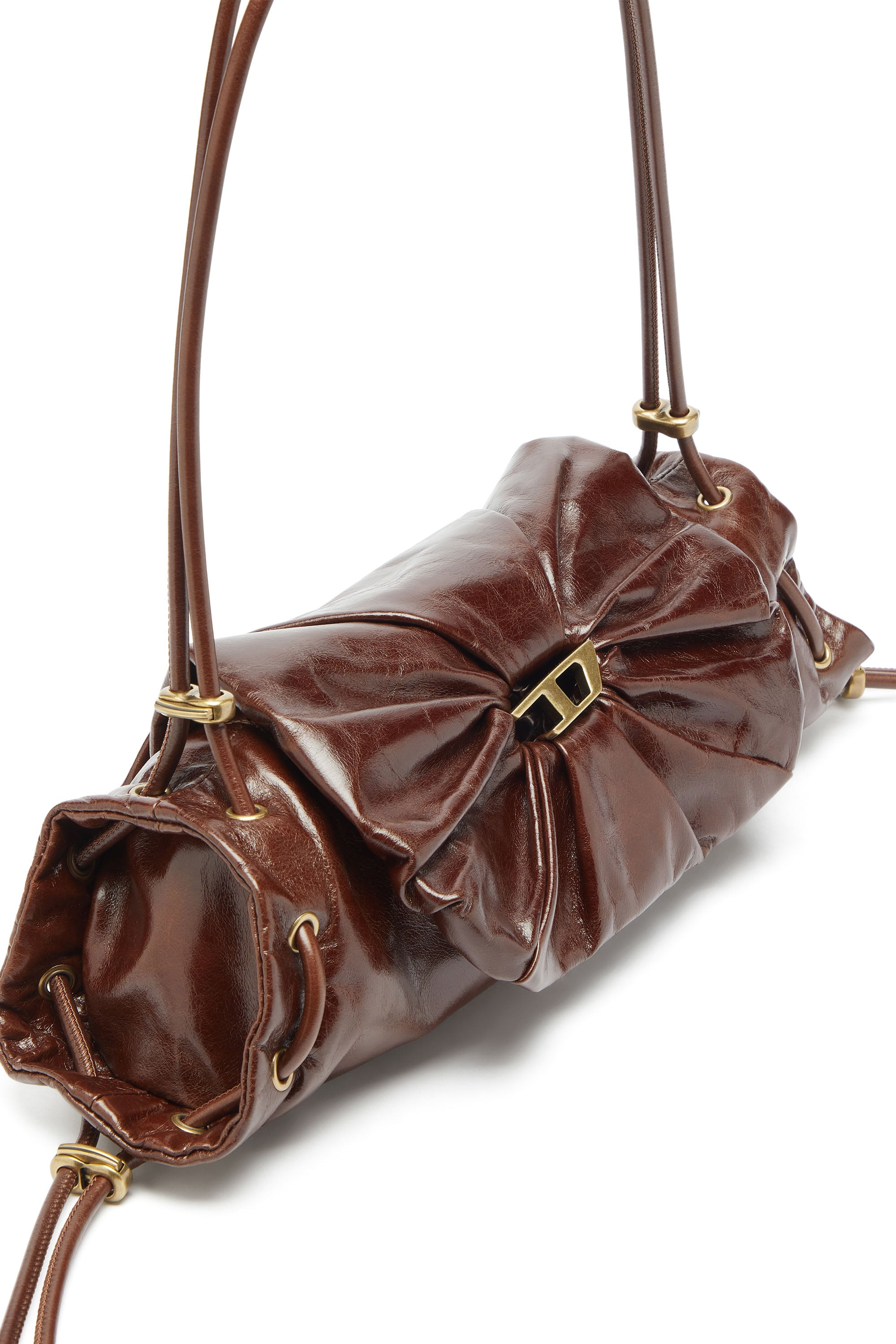 Diesel - SCRUNCH-D SHOULDER S, Woman's Scrunch-D-Small shoulder bag in shiny scrunched leather in Brown - 5