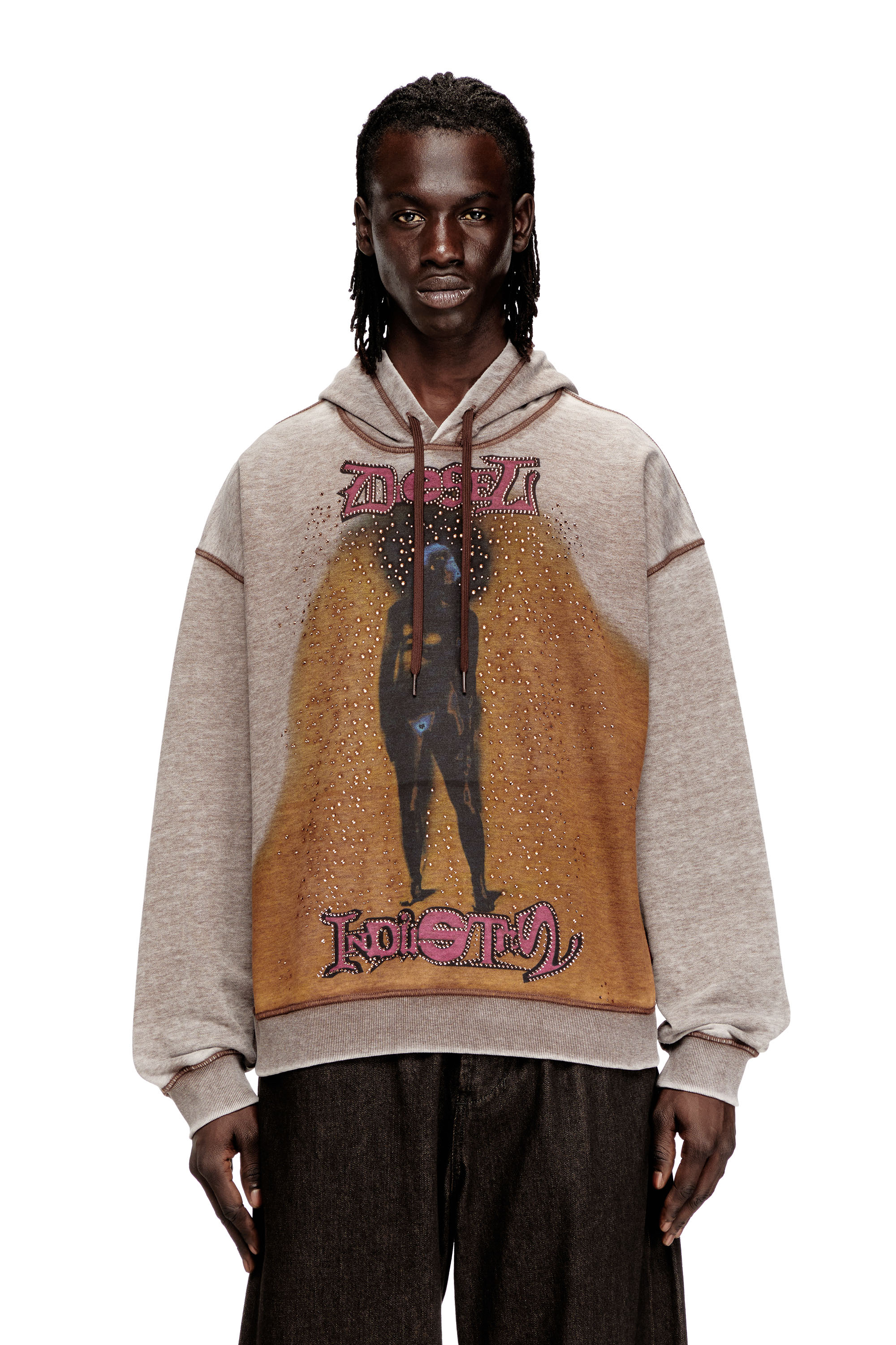 Diesel - S-BOXT-CHAN-HOOD, Man's Relaxed scuba hoodie with marble wash in Dark grey - 1