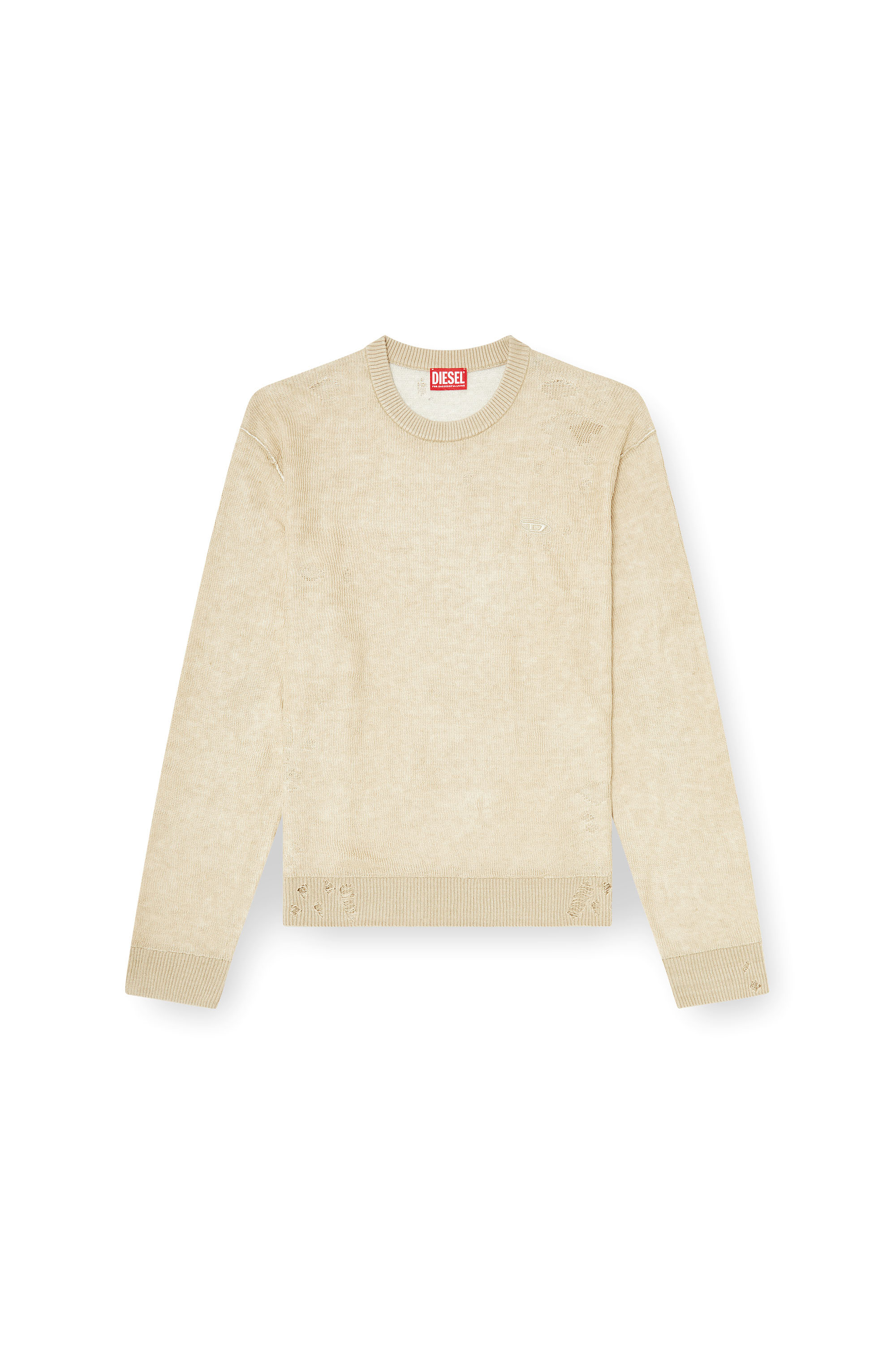 Diesel - K-DAIANAS, Man's Destroyed linen jumper in Light Brown - 2