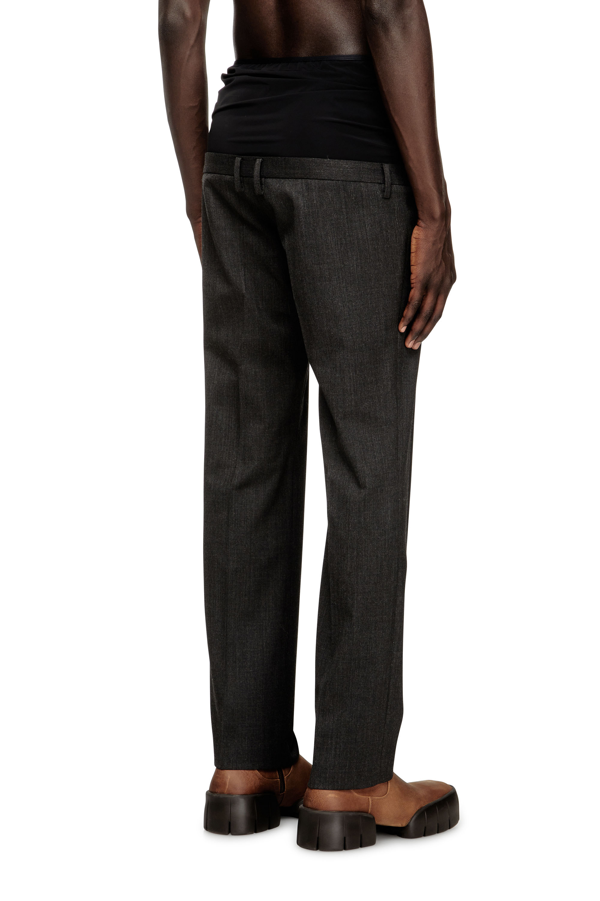 Diesel - P-AUREL-1, Man's Wool trousers with stretch waist in Dark grey - 4