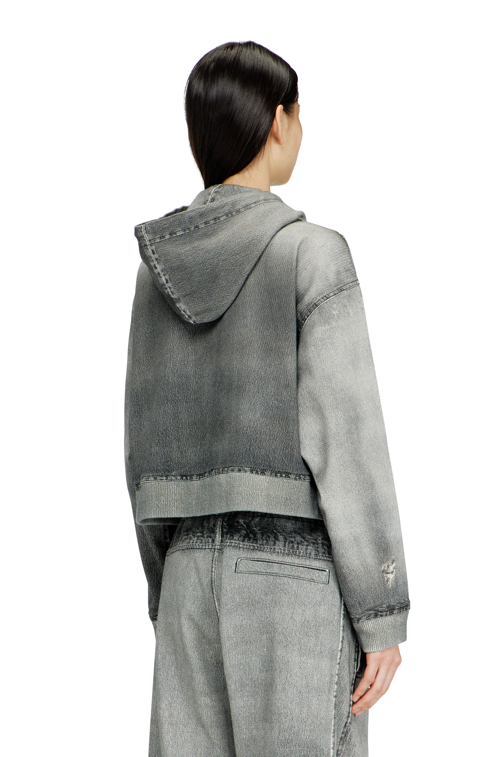 Diesel - DE-GIRI-CROP JOGG, Woman's Zip-up hoodie in trompe l'oeil JoggJeans in Grey - 4