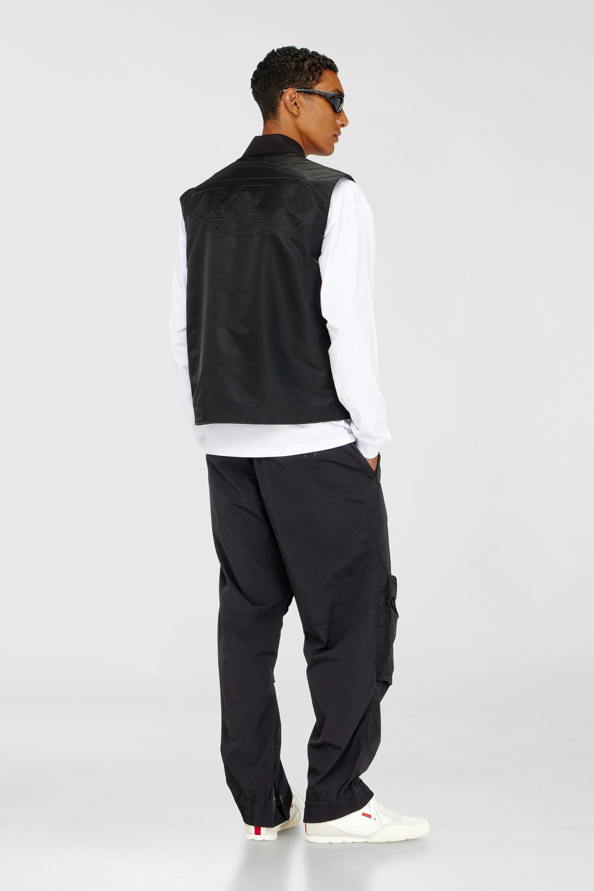 Diesel - W-TYPE-D1-SL, Man's Padded satin vest with Oval D embroidery in Black - 2