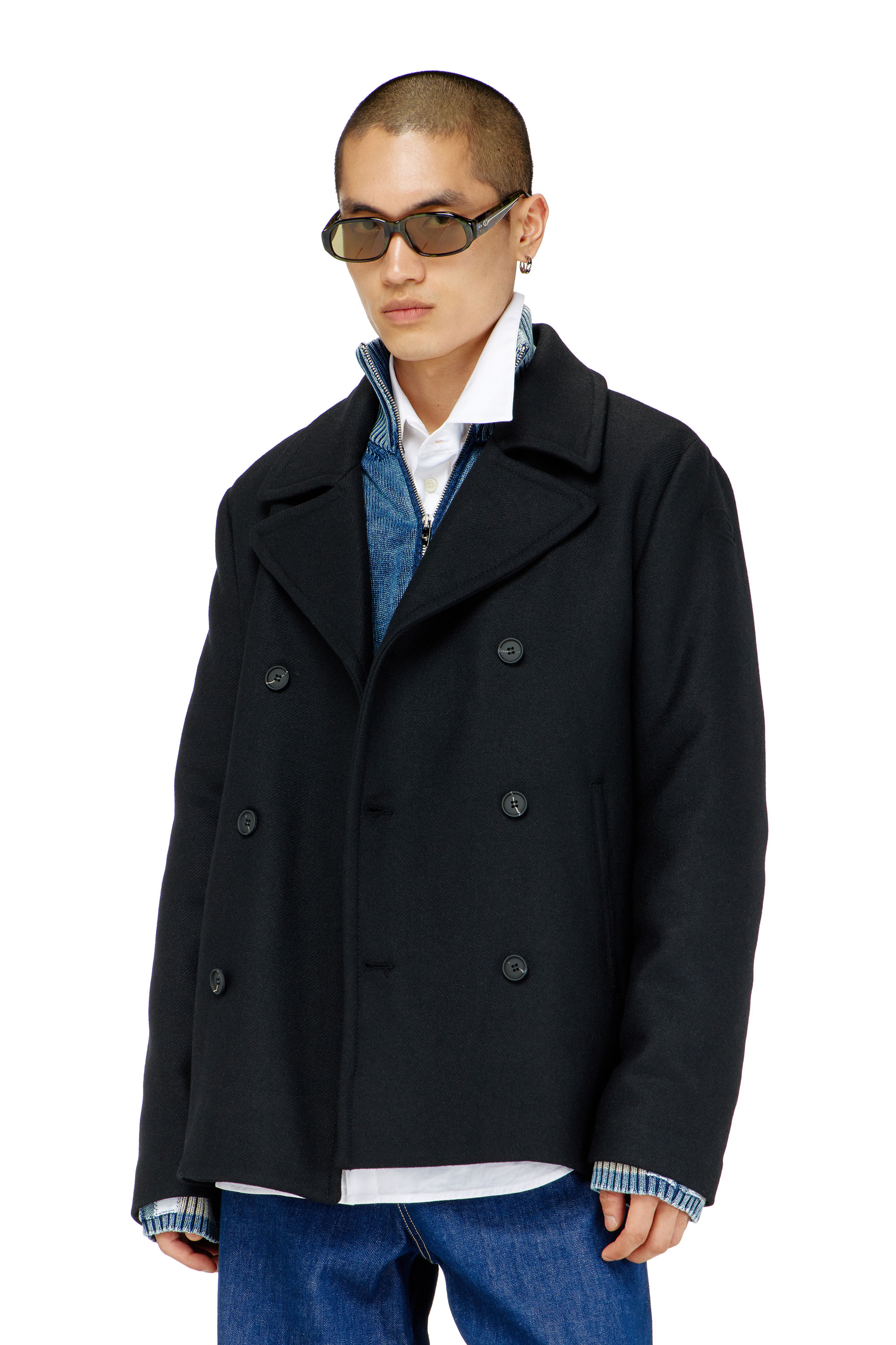 Diesel - W-HALEY-WRD, Man's Peacoat in felted wool blend in Black - 1