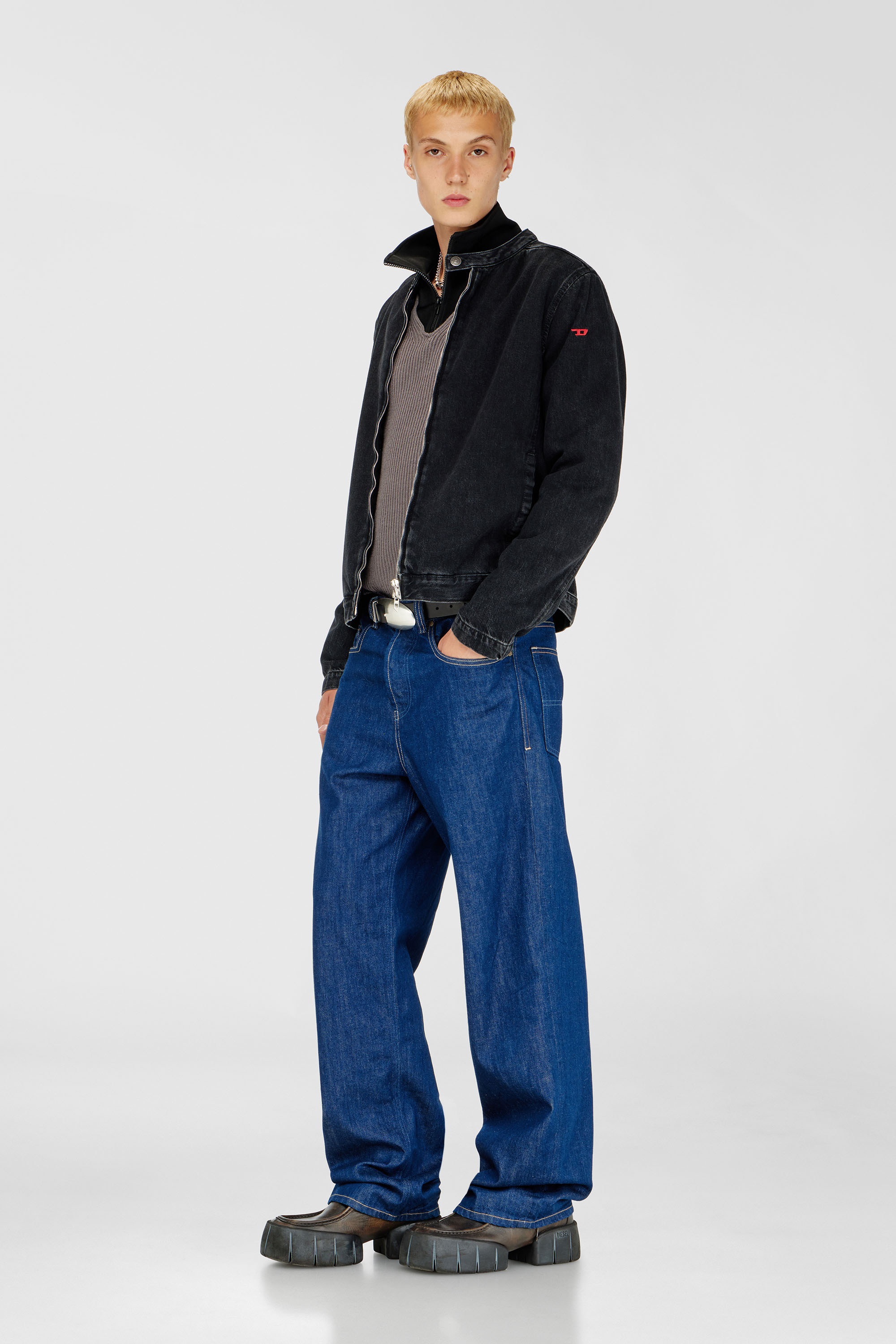 Diesel - D-GLORY, Man's Moto jacket in clean-wash denim in Black - 2