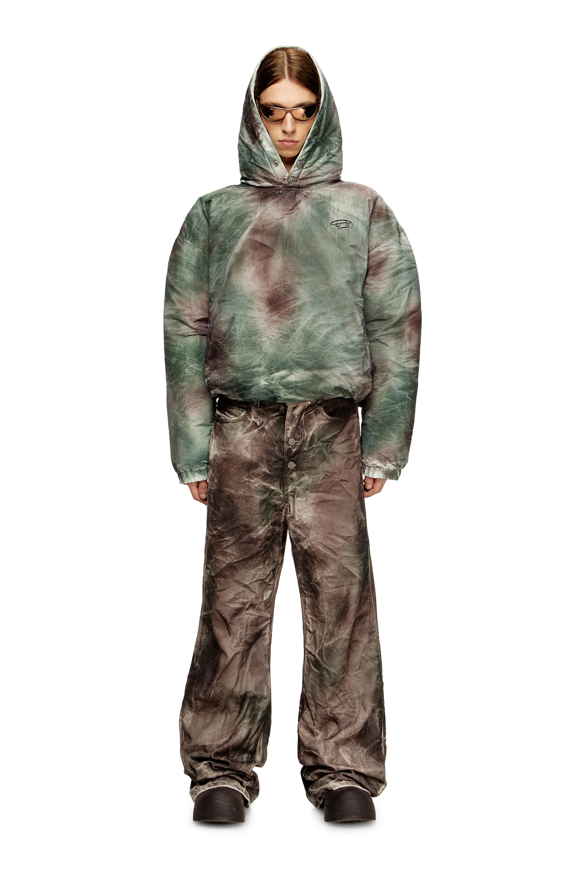 Diesel - W-THUG-JKT-PUFFY, Unisex's Puffy hooded jacket in camo nylon in Brown/Green - 2