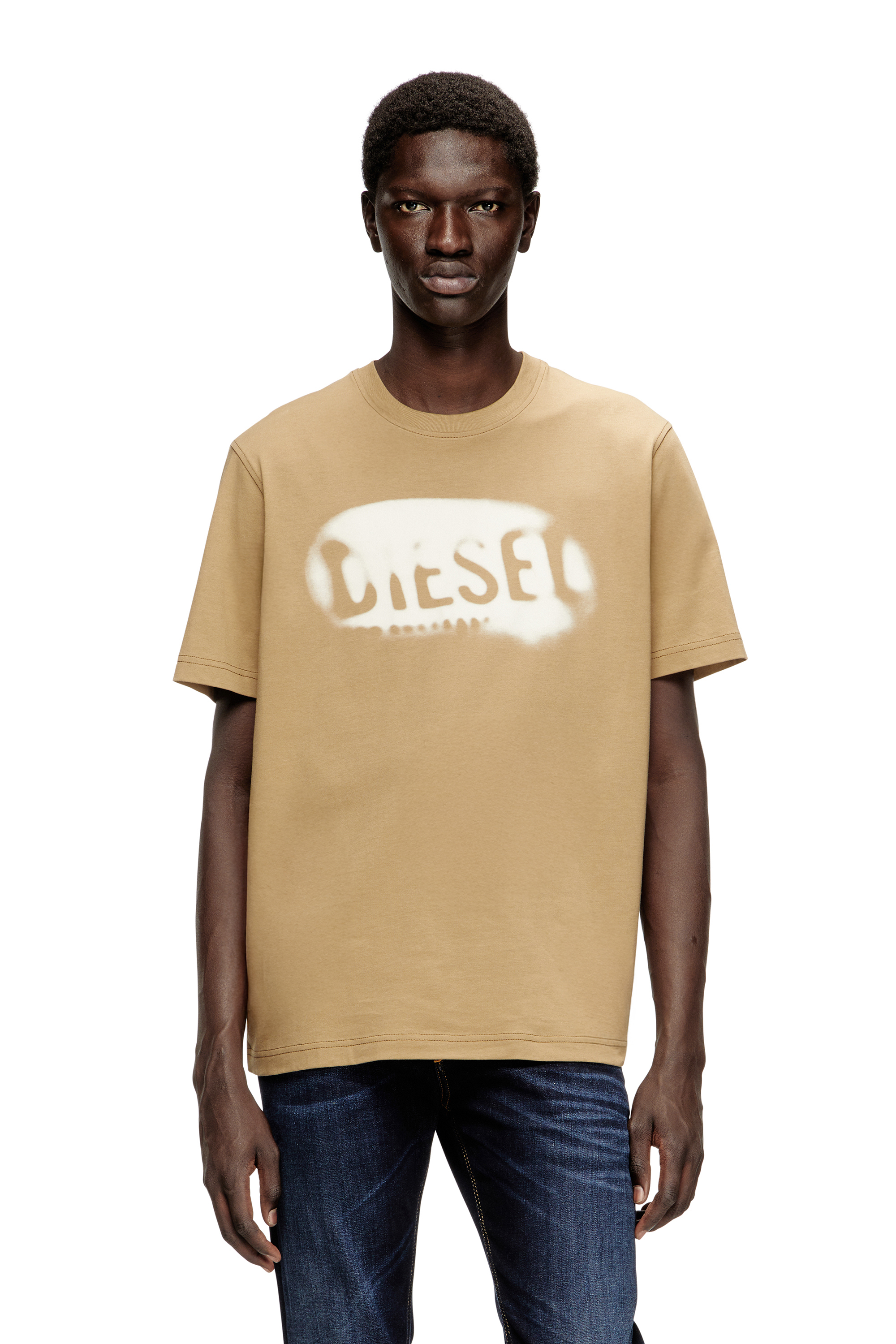 Diesel - T-ADJUST-V2, Man's Light cotton T-shirt with faded logo in Beige - 1
