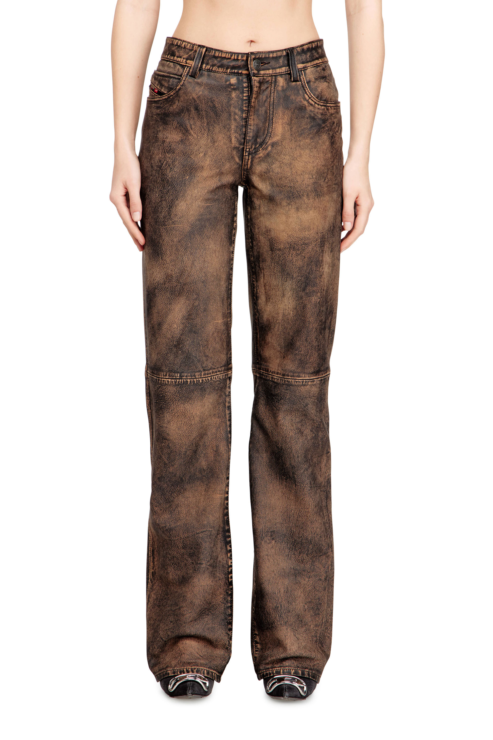 Diesel - L-YSA, Woman's Jean-cut distressed leather pants in null - 3