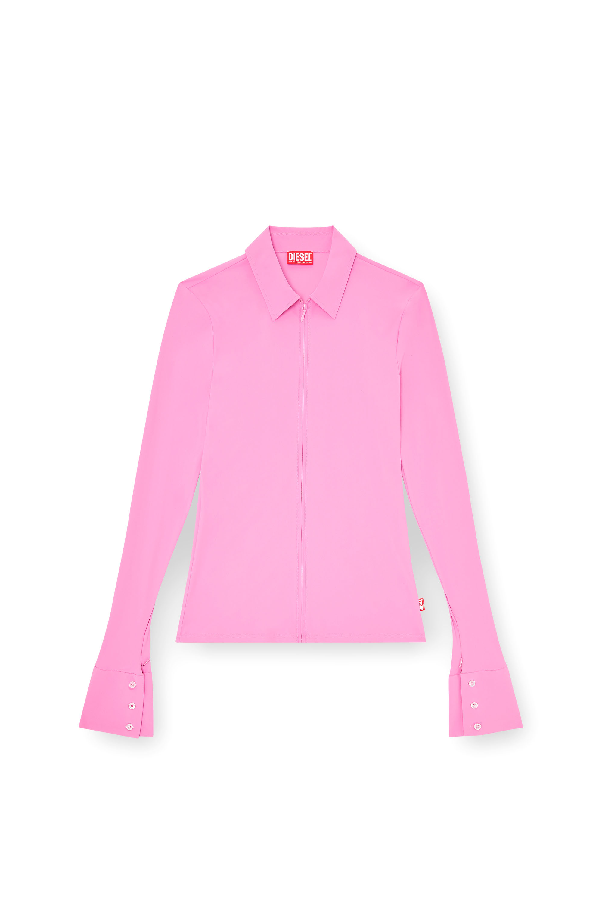 Diesel - S-LOKID, Man's Second-skin zip shirt in Lycra in Pink - 3