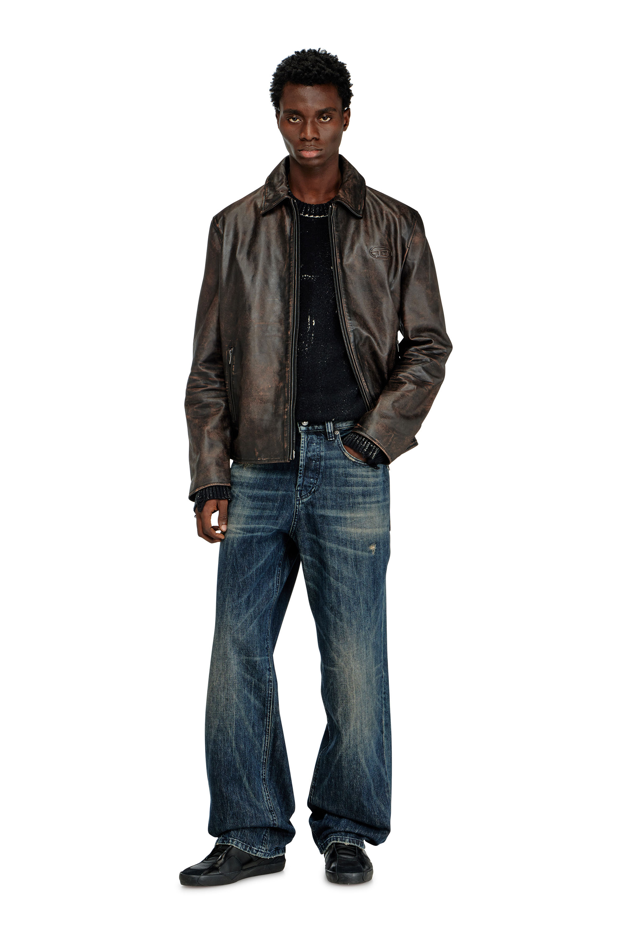 Diesel - L-AMAR-WRD, Man's Coach jacket in treated leather in Brown - 1
