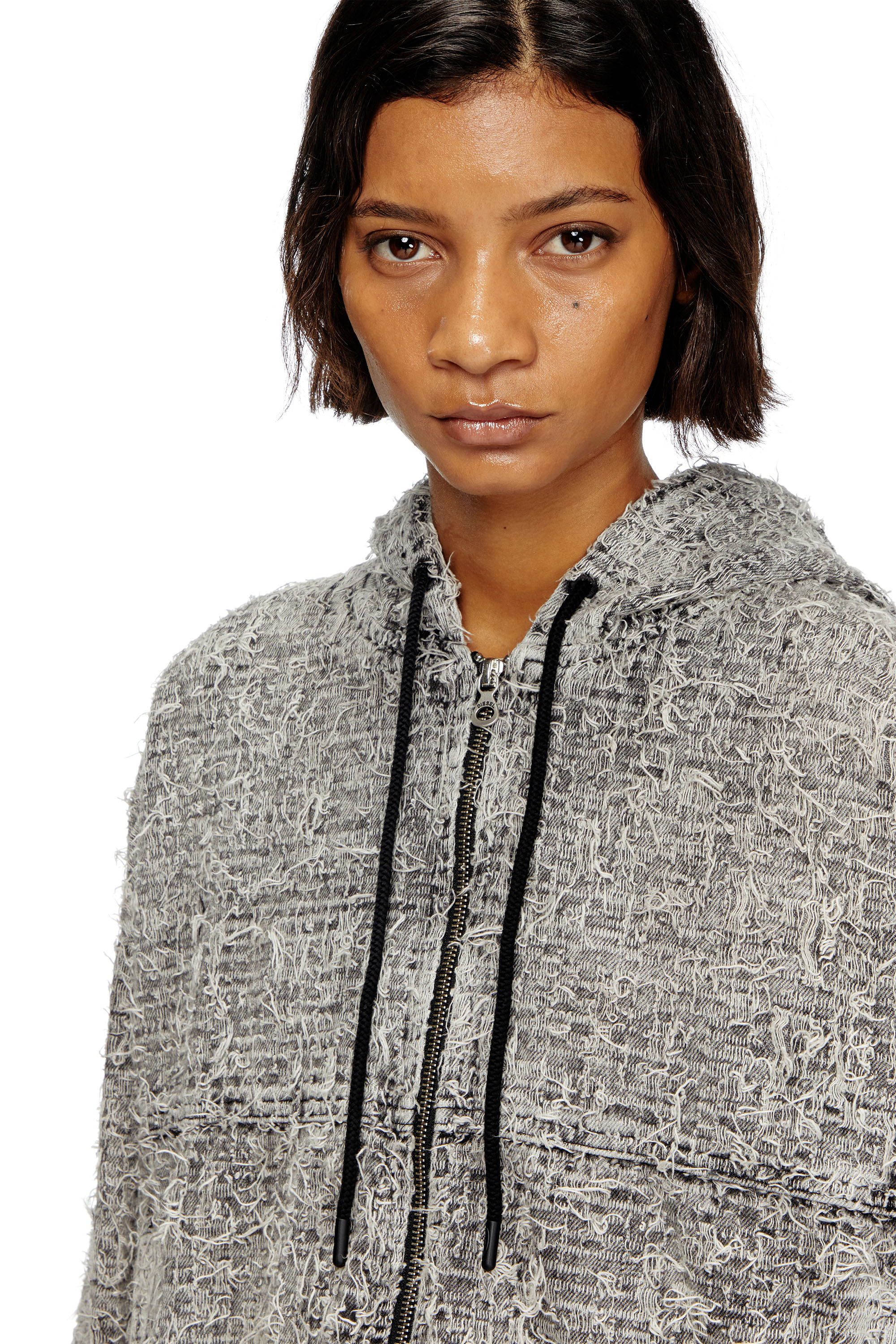 Diesel - DE-FLOW-S1, Woman's Hooded jacket in bouclé denim in Grey - 5