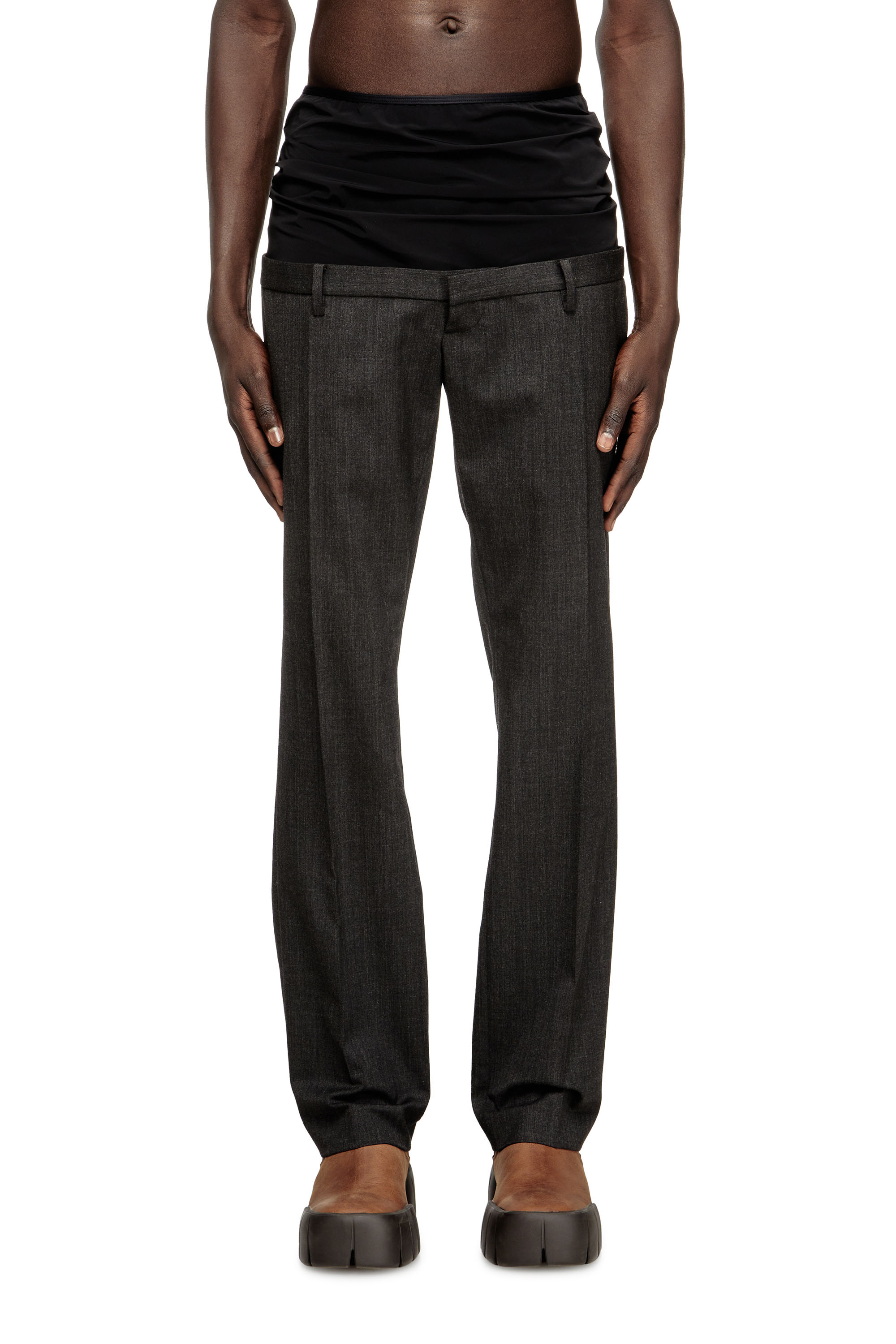 Diesel - P-AUREL-1, Man's Wool trousers with stretch waist in Dark grey - 3