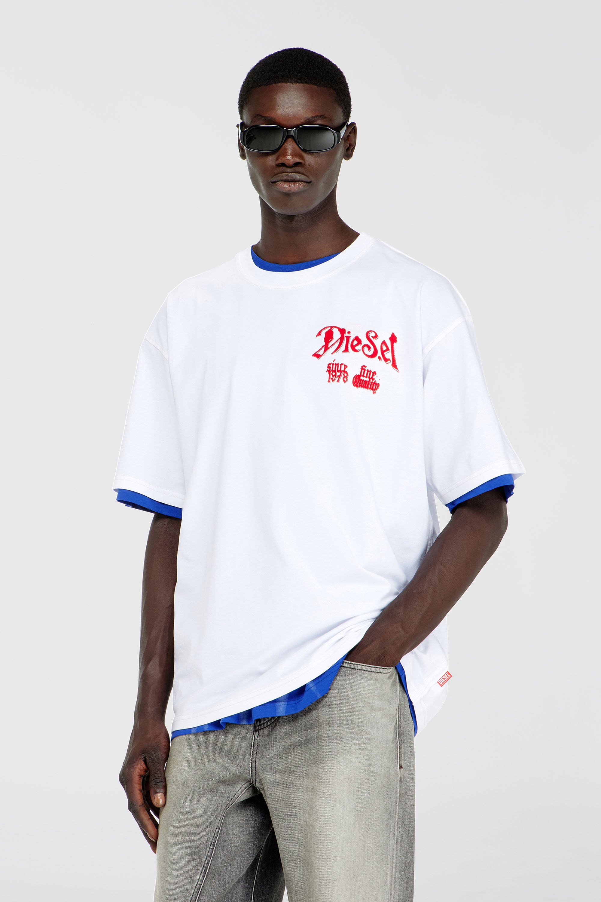 Diesel - T-BOXT-AA2, Man's Cotton T-shirt with flock graphic in White - 1