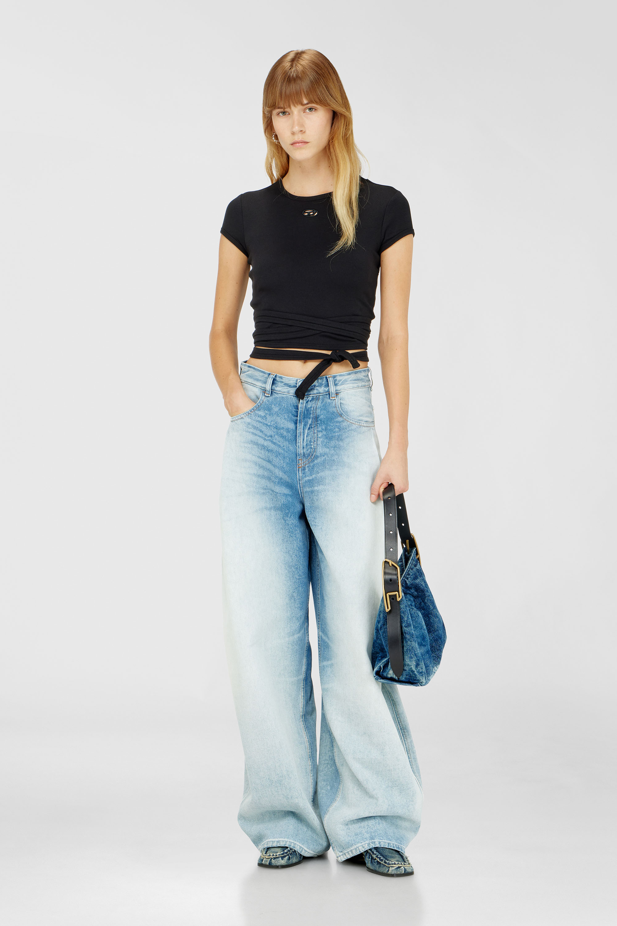 Diesel - T-BUNNY-TAIL-S1, Woman's Ribbed t-shirt with wrap-around laces in Black - 2