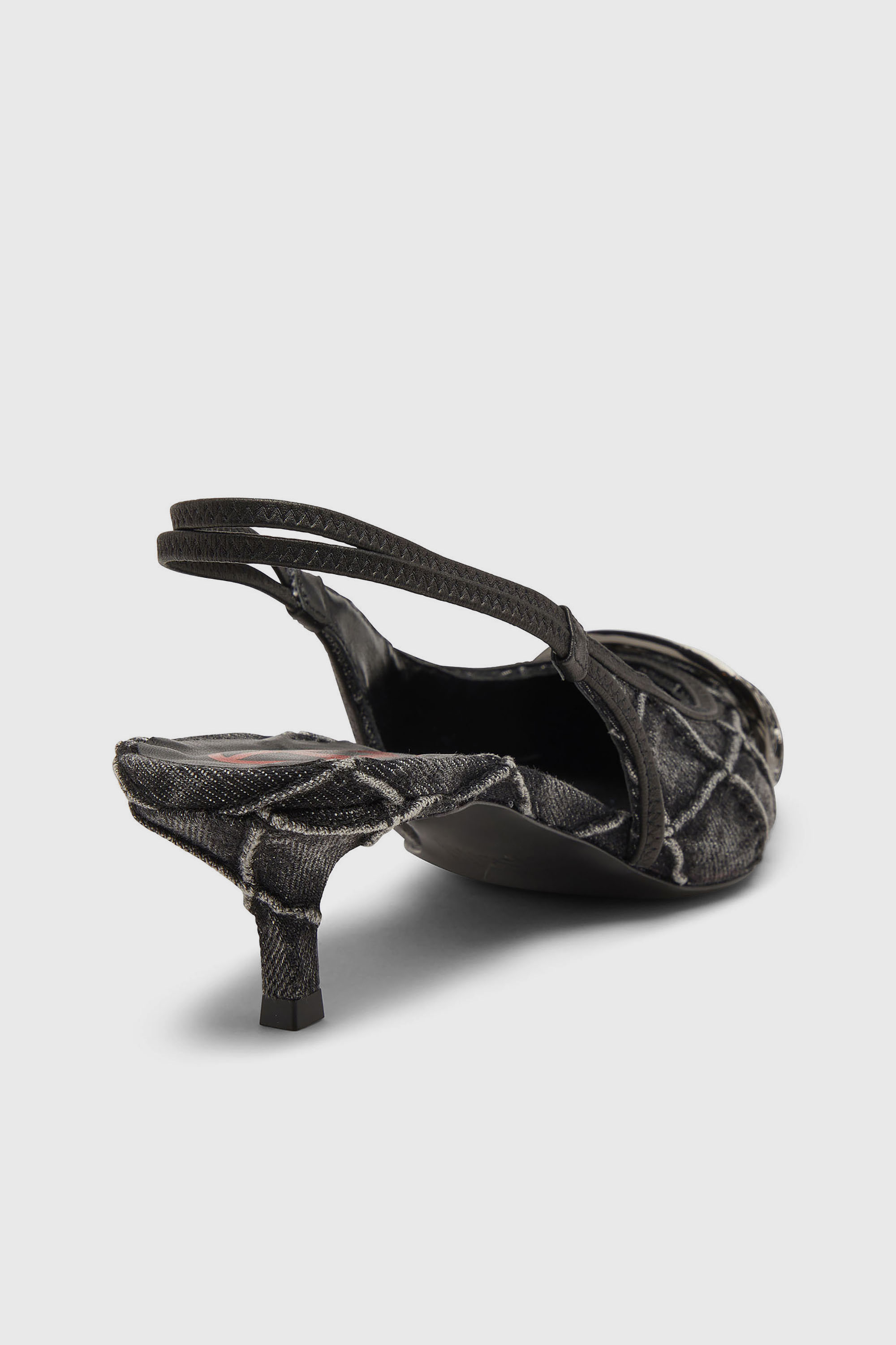 Diesel - D-VENUS SB 40, Woman's D-Venus-Crystal-logo quilted-denim slingback pumps in Black - 5