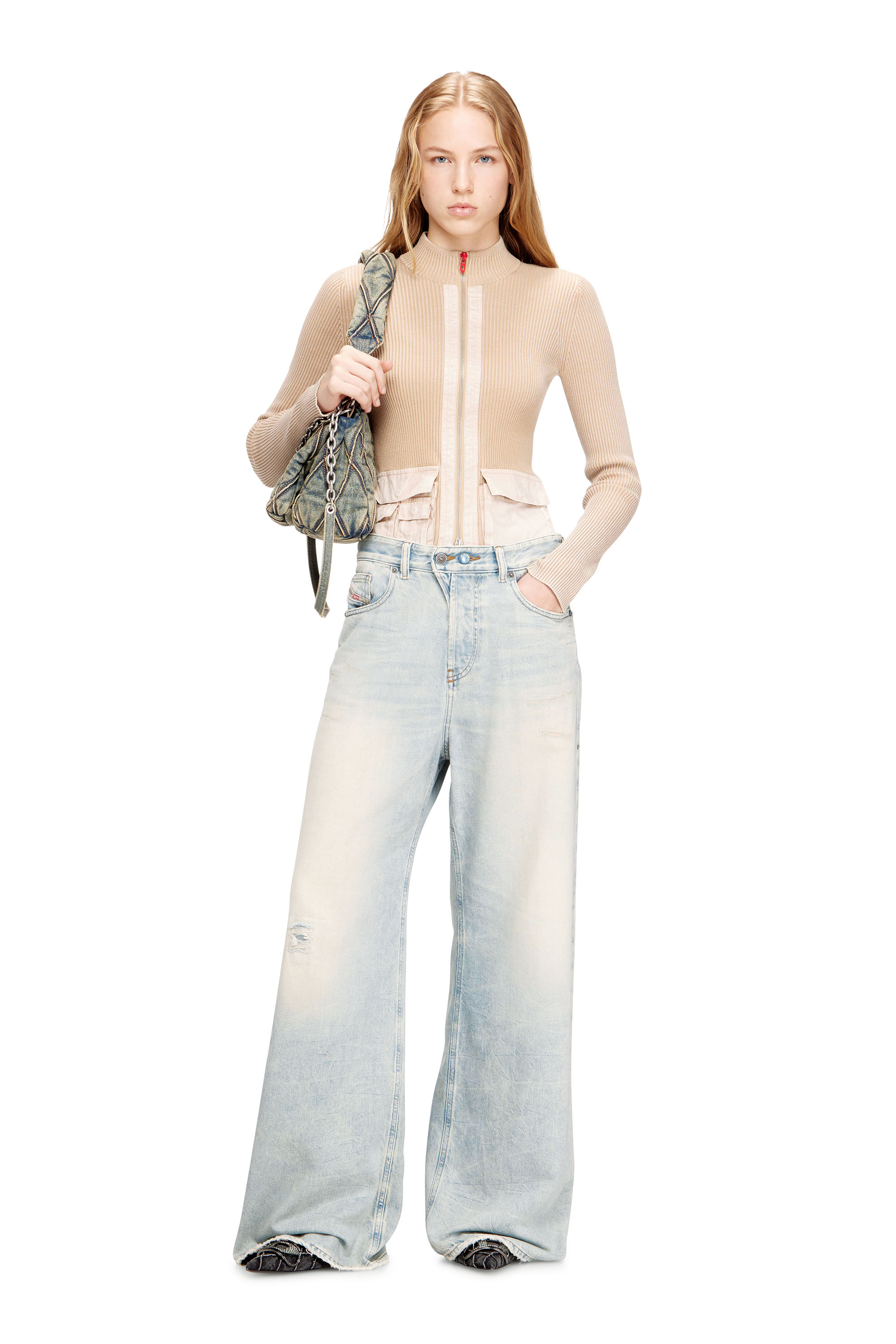 Diesel - CHARM-D SHOULDER S, Woman's Charm-D S-Small handbag in quilted denim in Dark Blue - 2