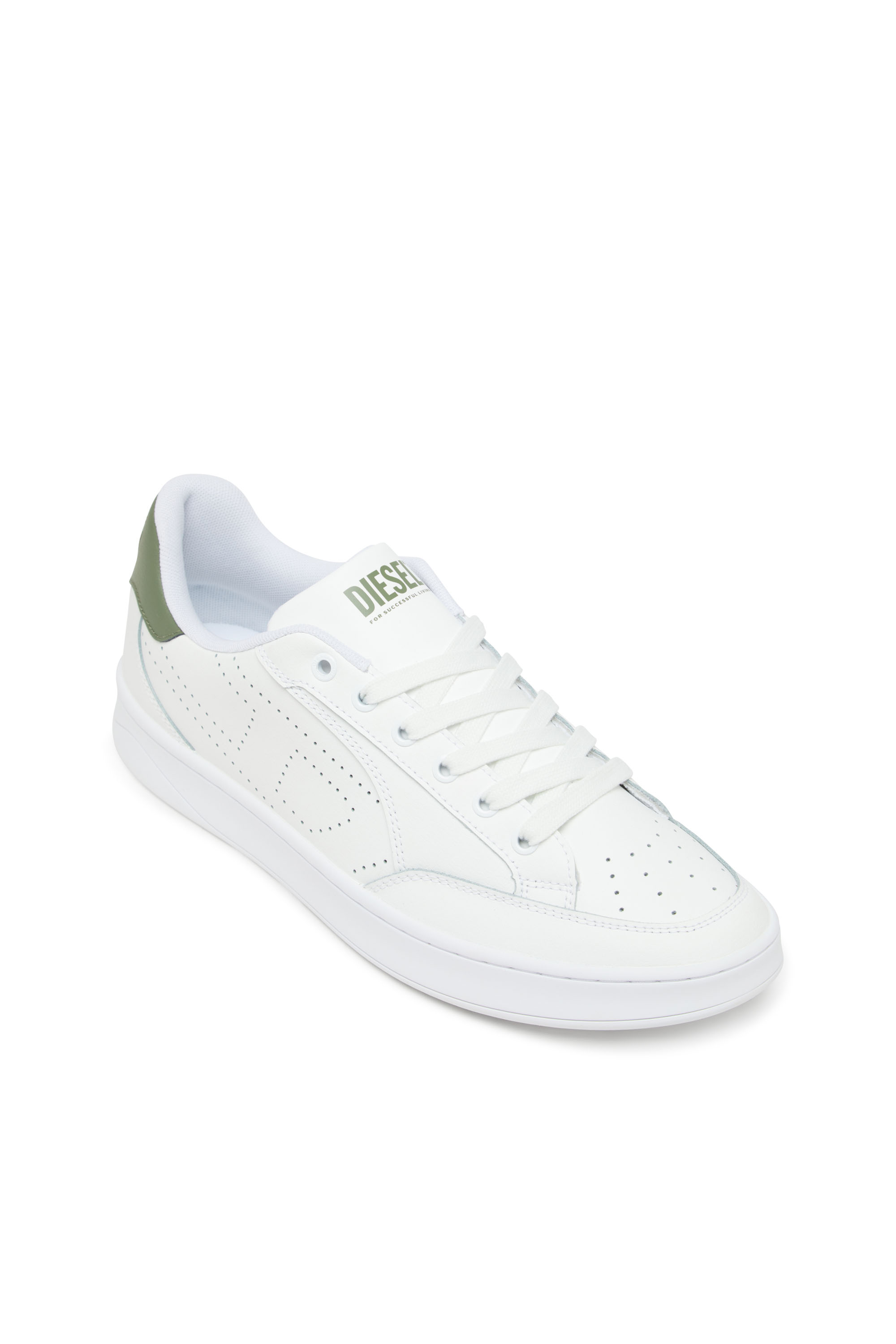 Diesel - S-DAKOTA LOW, Man's S-Dakota-Leather sneakers with perforated logo in White/Green - 6