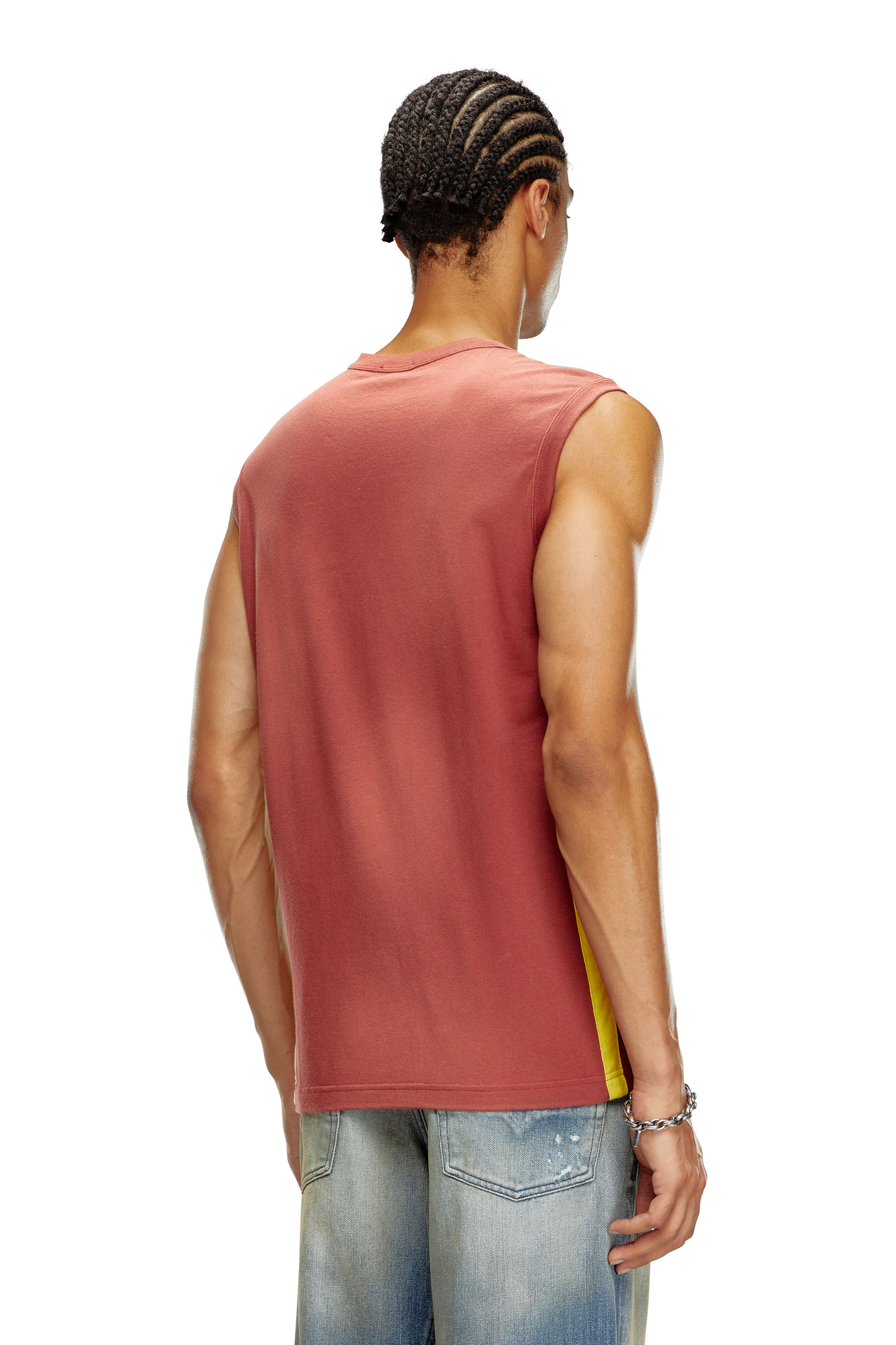 Diesel - T-BISCO-STRIPE, Man's Sun-faded tank top with side bands in Red - 4