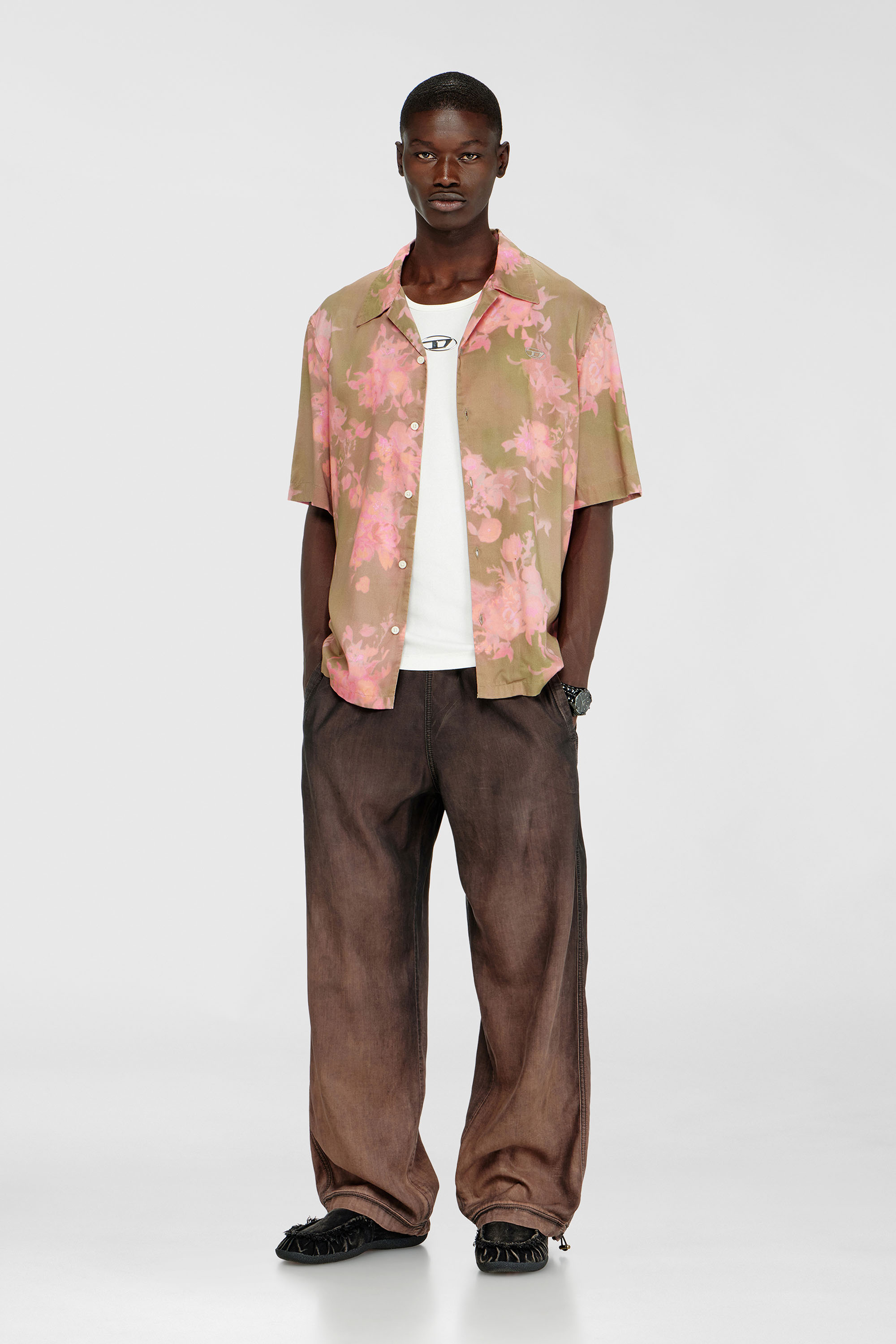 Diesel - S-BRAD-QMCE, Man's Lyocell shirt with all-over floral print in Pink/Brown - 2