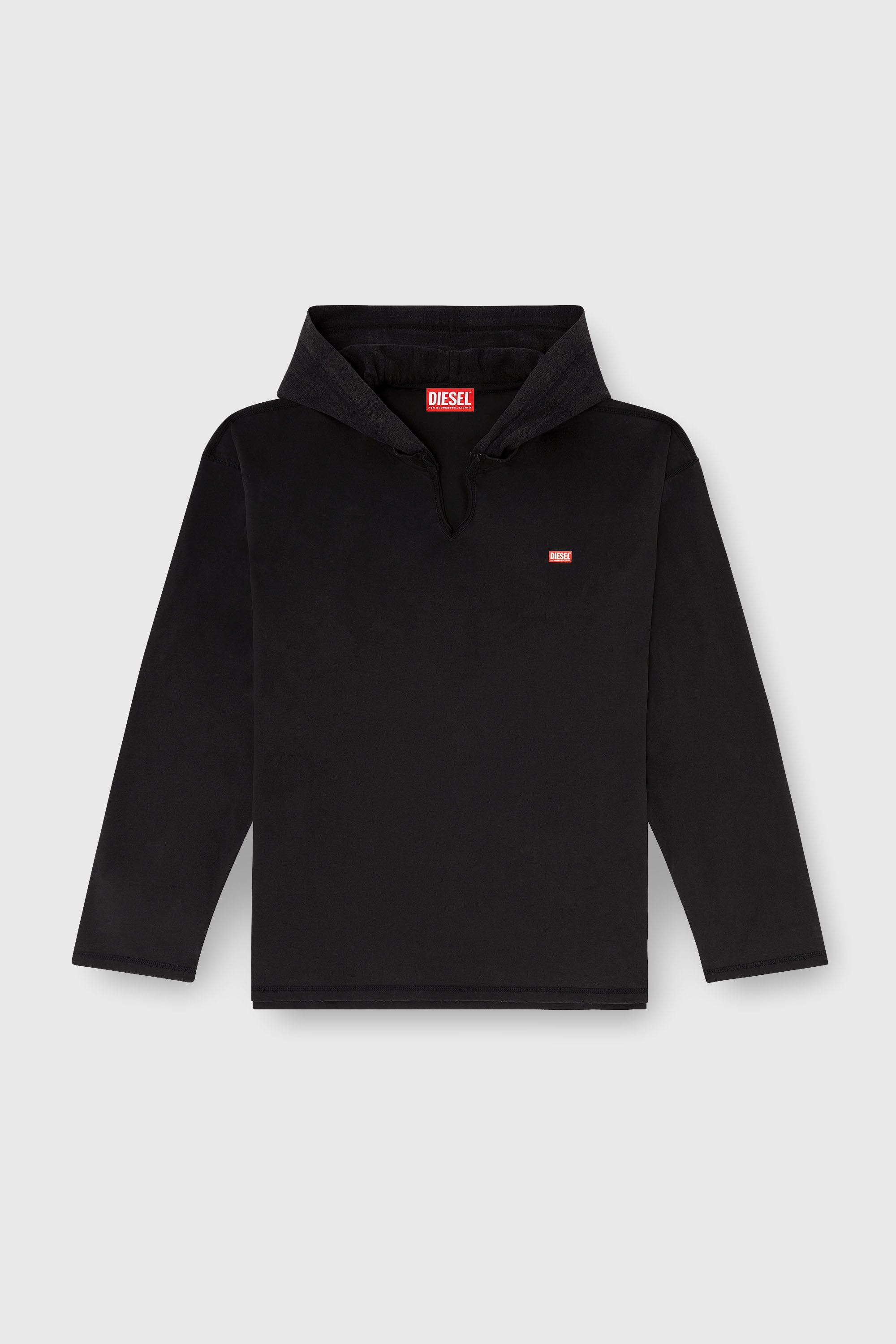 Diesel - T-BOXT-LS-HOOD-CHECK, Man's Long-sleeve T-shirt with flannel hood in Black - 2