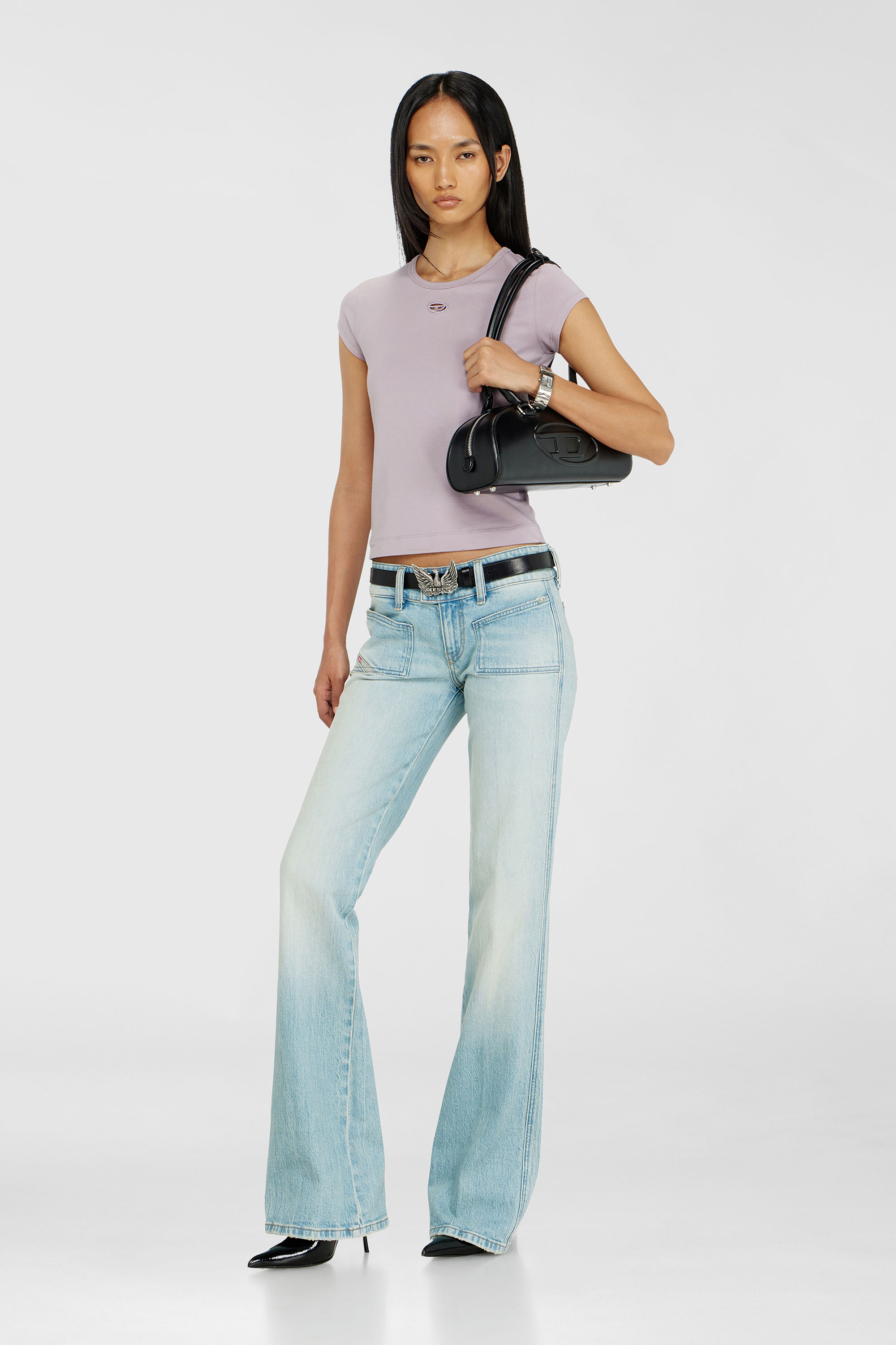 Diesel - T-ANGIE-OD, Woman's T-shirt with cut-out embroidered logo in Lilac - 2