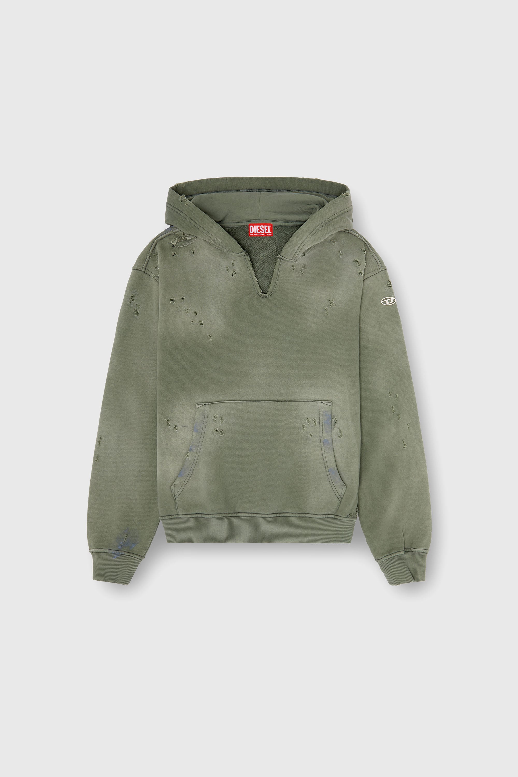 Diesel - S-KEITHY, Man's Distressed hoodie with V-neck in Grey - 2