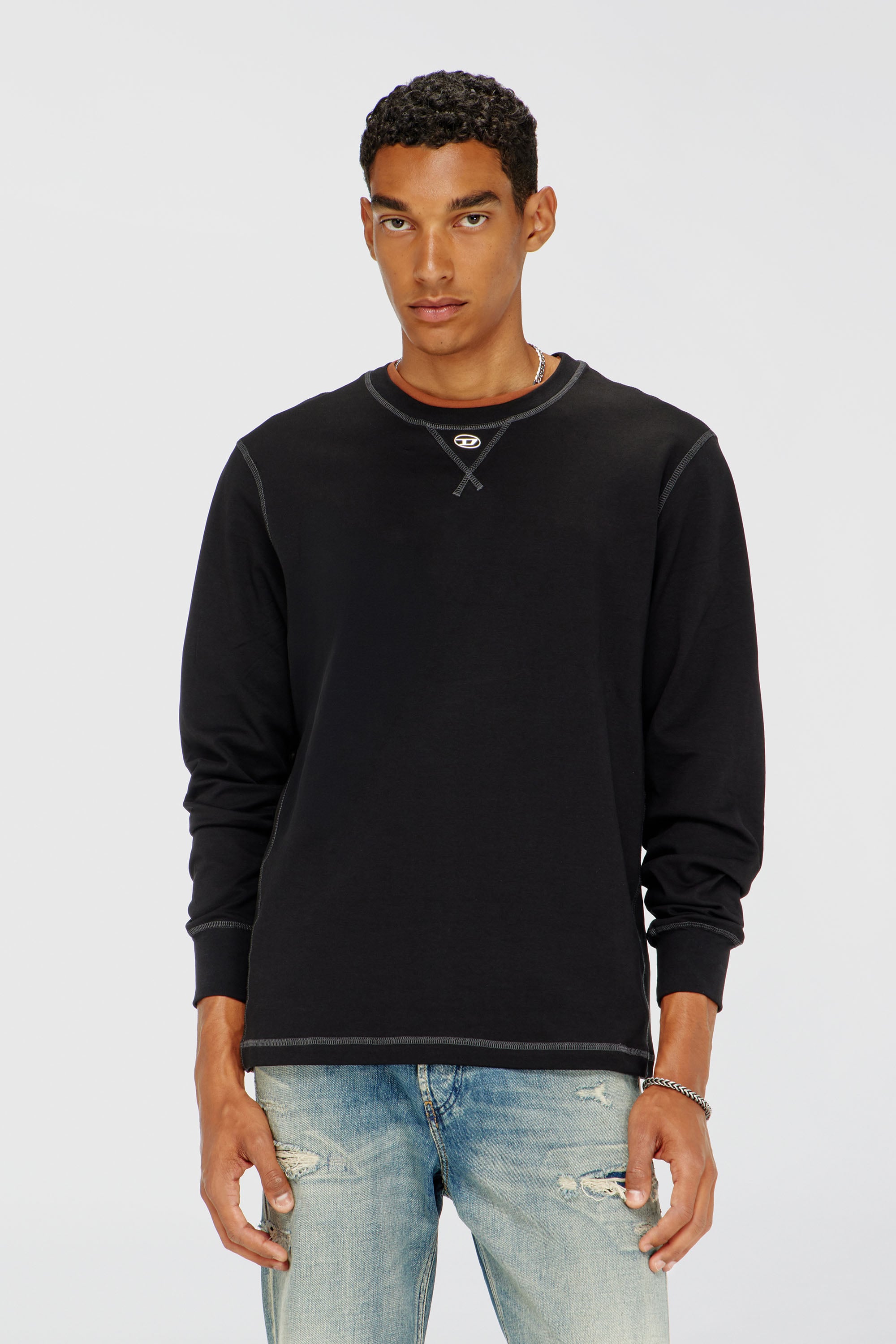 Diesel - T-MADJUST-LS-TR, Man's Cotton long-sleeve T-shirt with Oval D in Dark grey - 1
