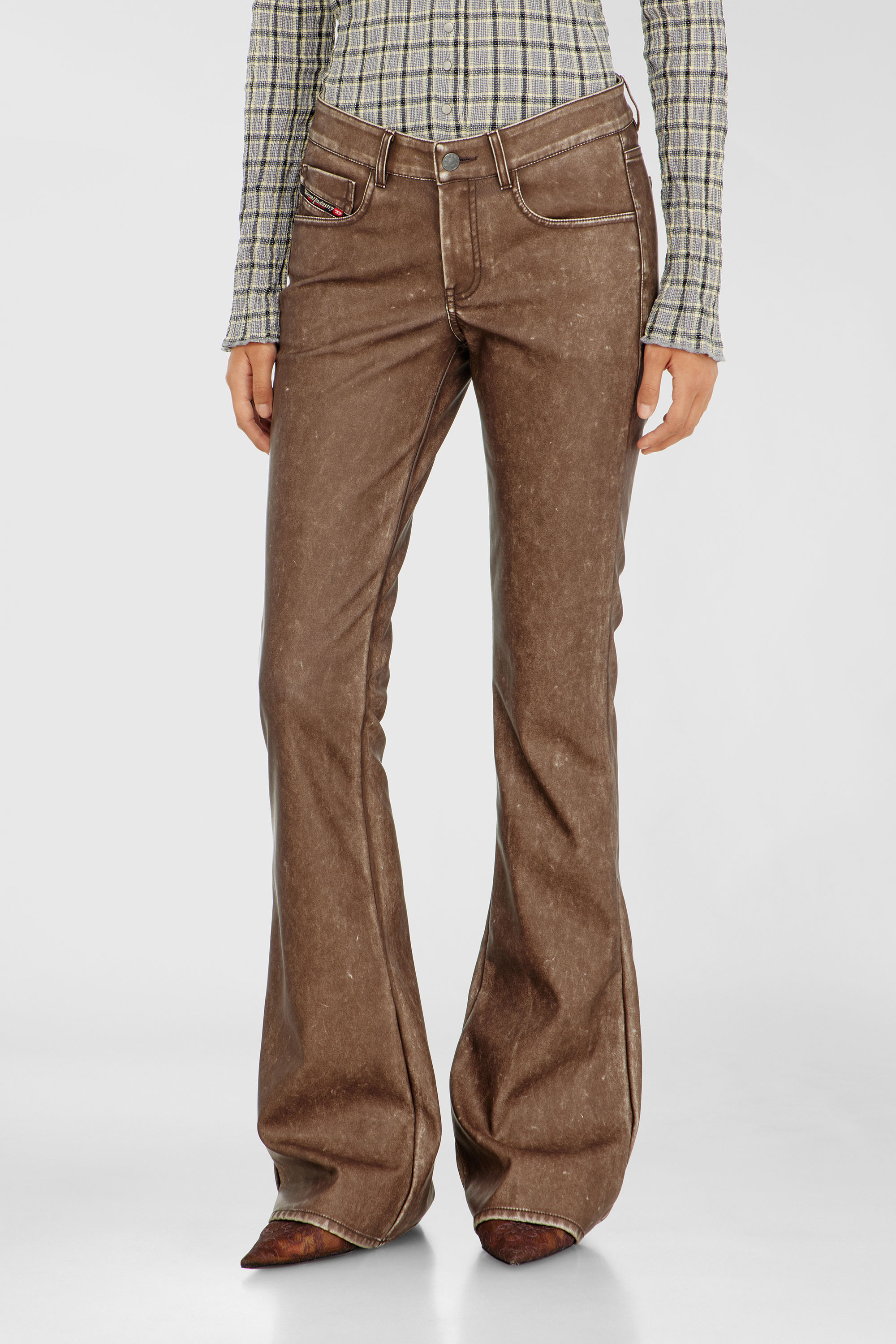 Diesel - P-STELLAR-S1, Woman's Bootcut pants in treated coated fabric in Brown - 1