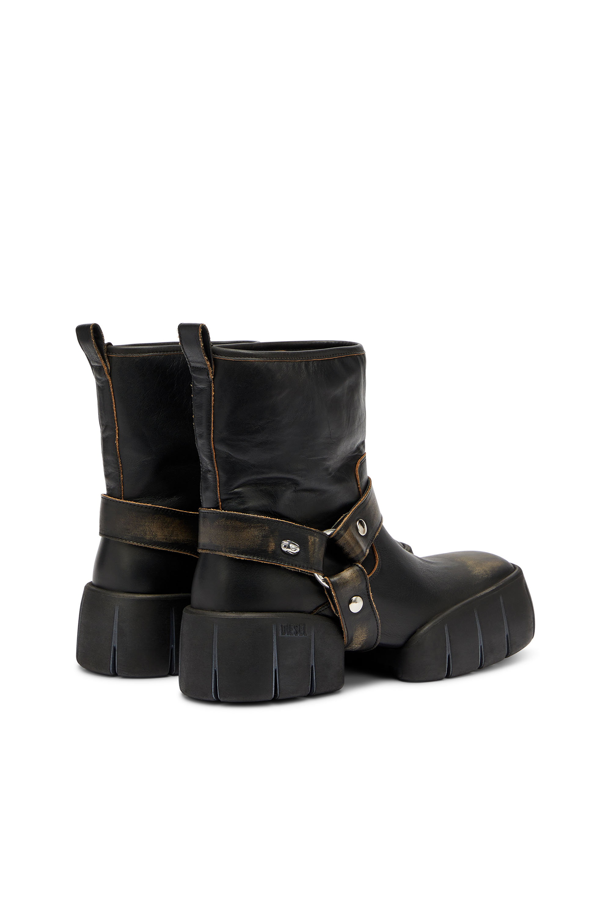 Diesel - D-TEX TU, Man's D-Tex - Biker boots in distressed leather in Dark Brown - 3