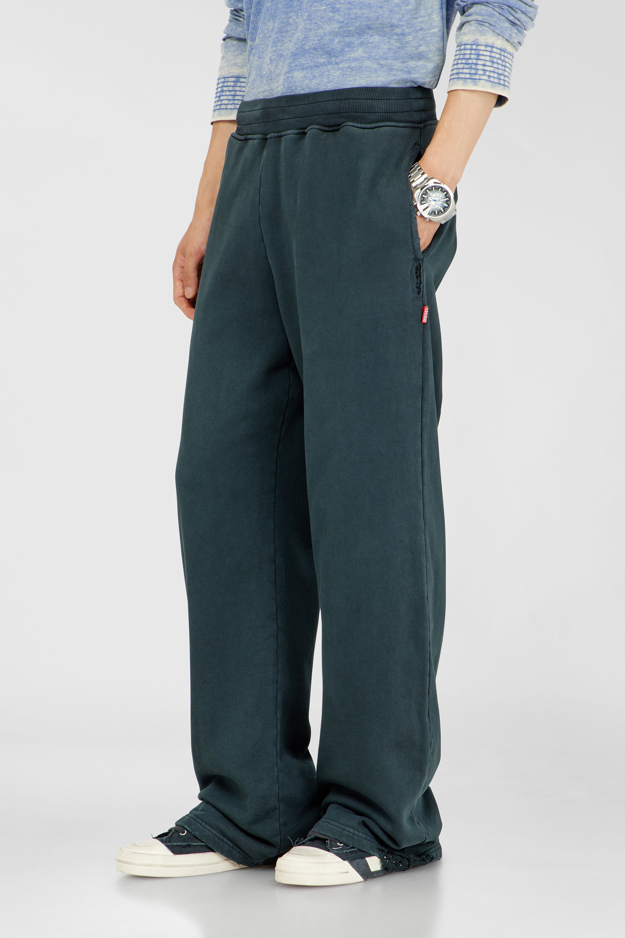 Diesel - P-MARTAINS-CRYSTALS, Man's Distressed sweatpants with crystal details in Dark Green - 1