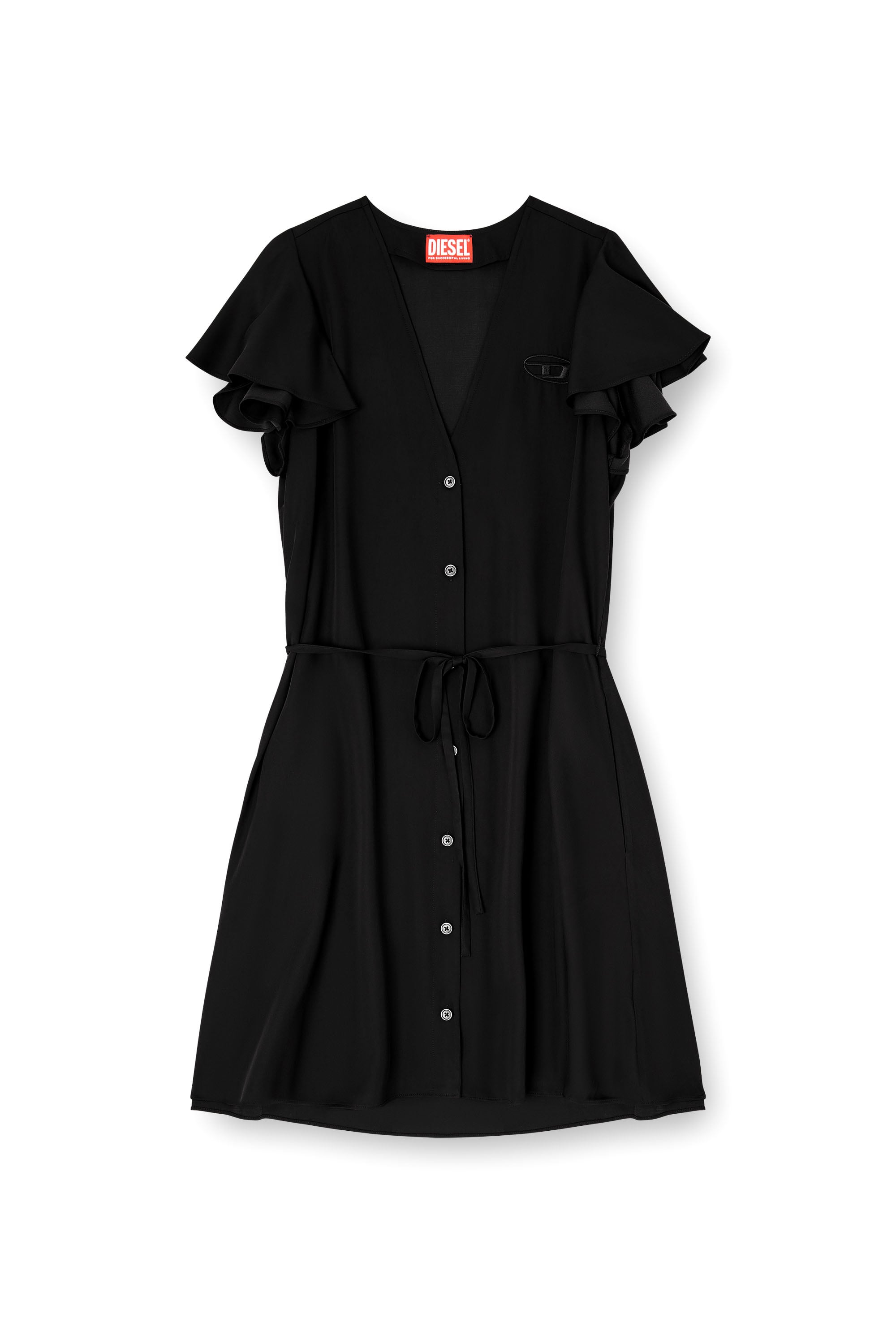 Diesel - D-AIKIRI, Woman's Cupro dress with V-neck and front buttons in Black - 1