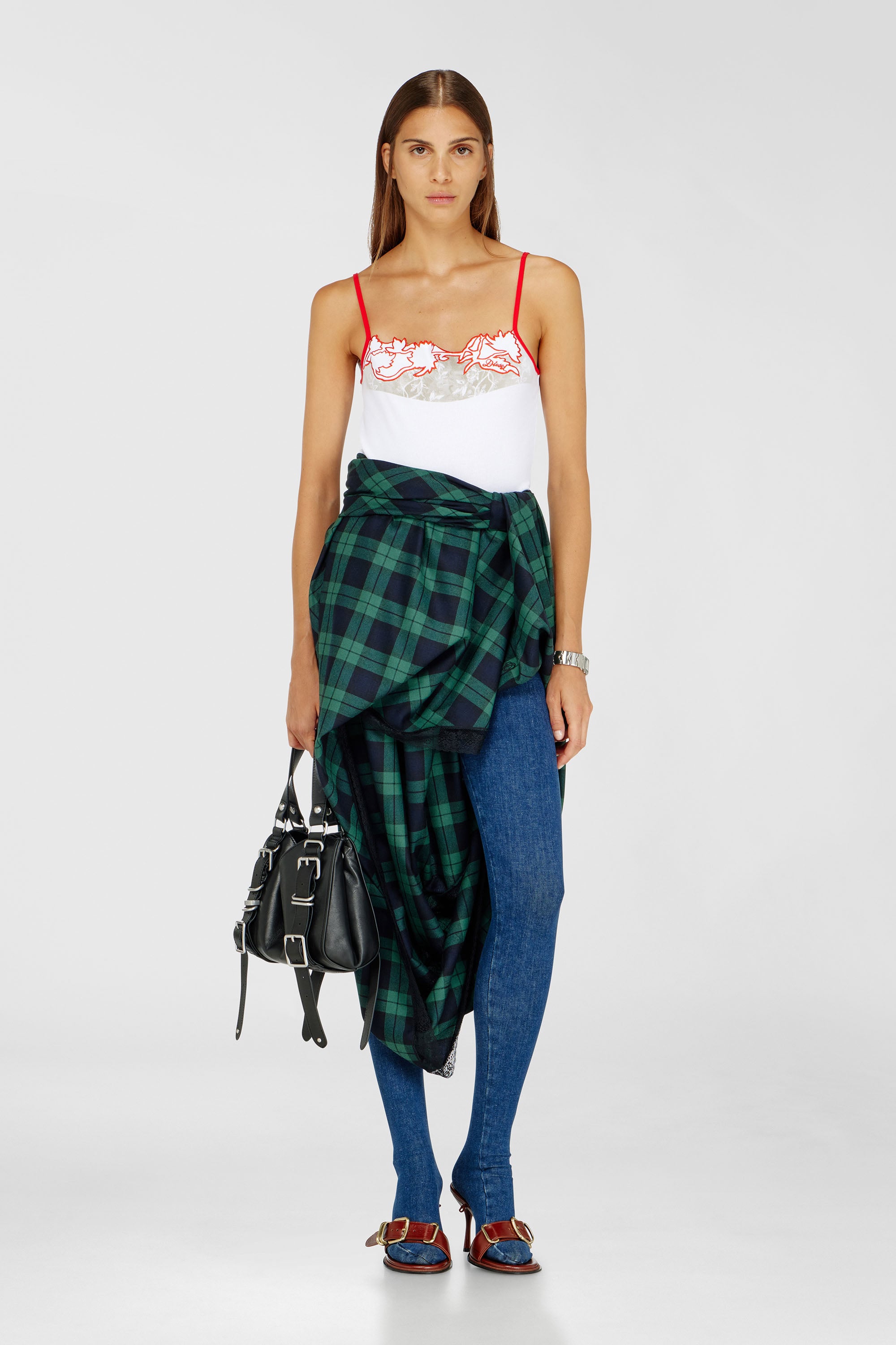 Diesel - T-EDNA, Woman's Ribbed camisole with floral outline embroidery in Red/White - 1