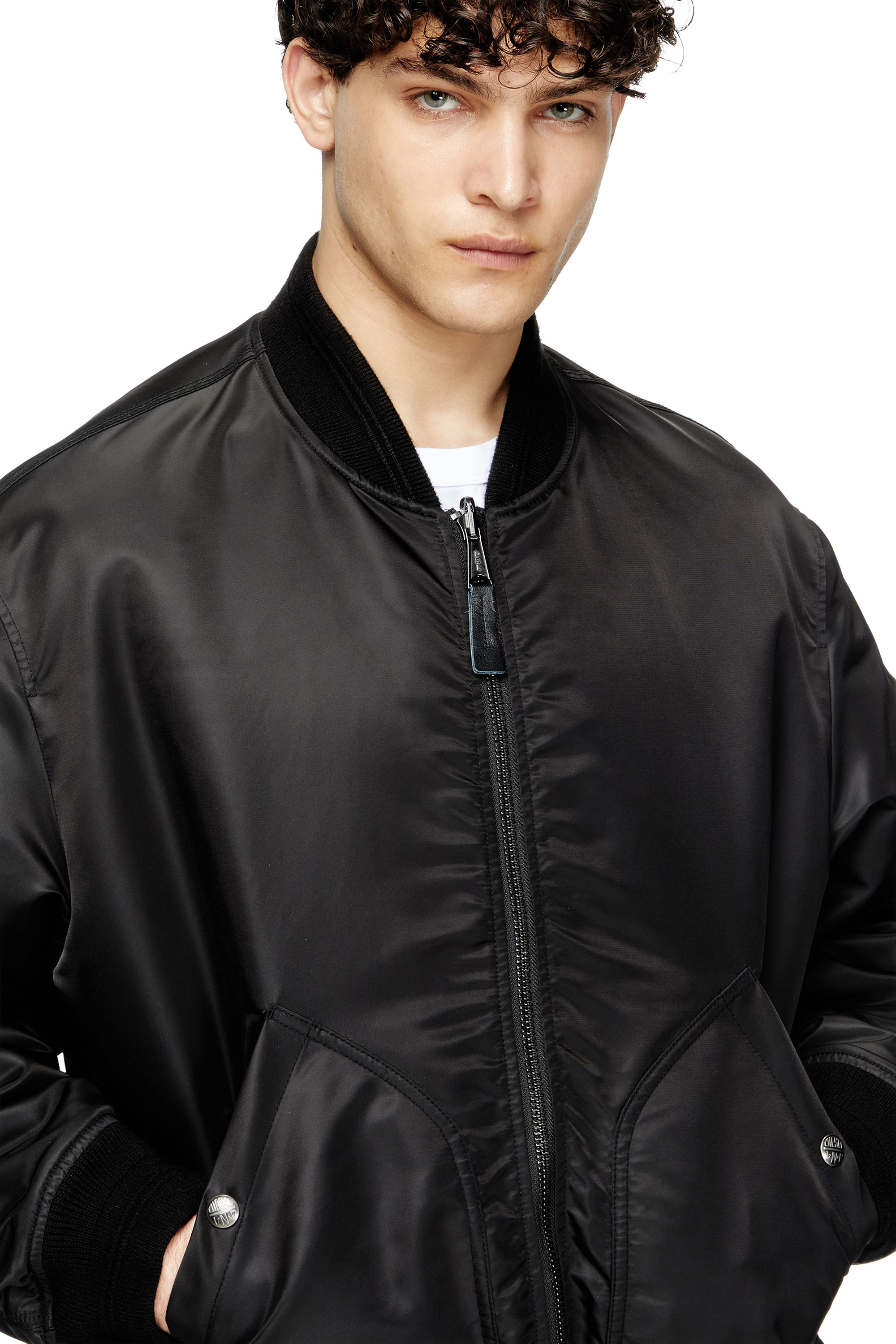 Diesel - J-HELD, Man's Bomber in padded nylon with Oval D in Black - 5
