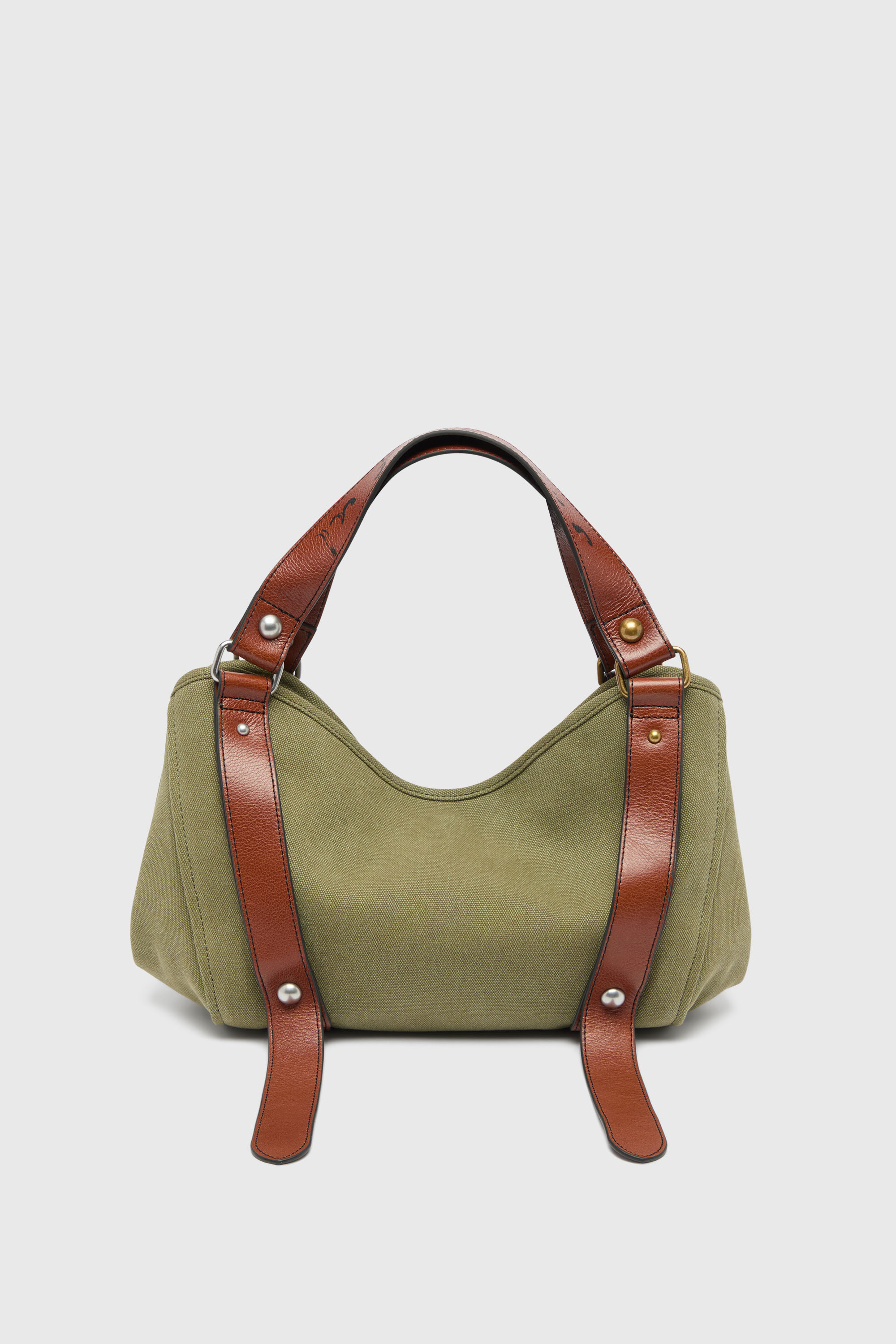 Diesel - D-ONE TOPHANDLE S, Woman's D-One-Small top-handle bag in distressed canvas and leather in Green - 4