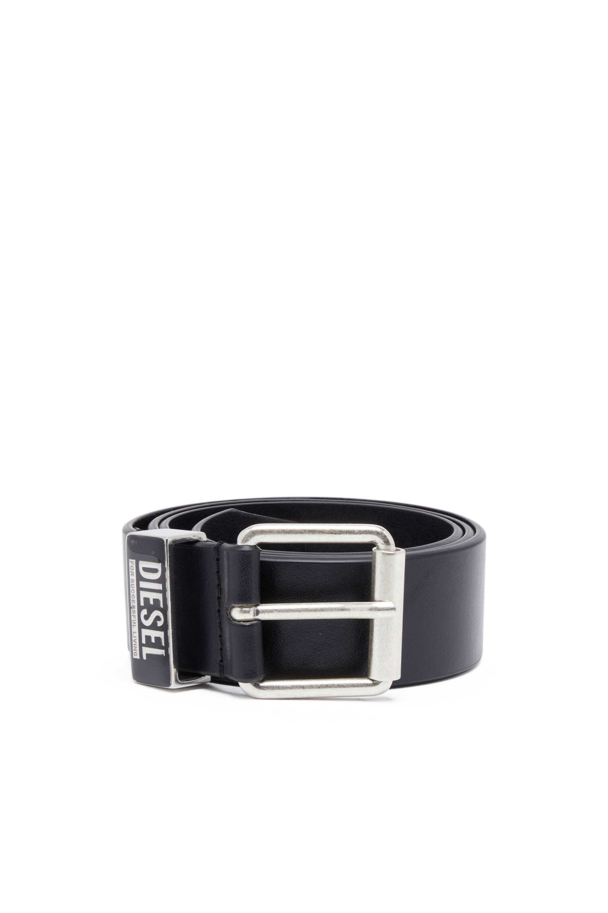 Diesel - B-GLOSSY LOOP 40, Man's 3.9cm leather belt with enamelled logo loop in Black - 1