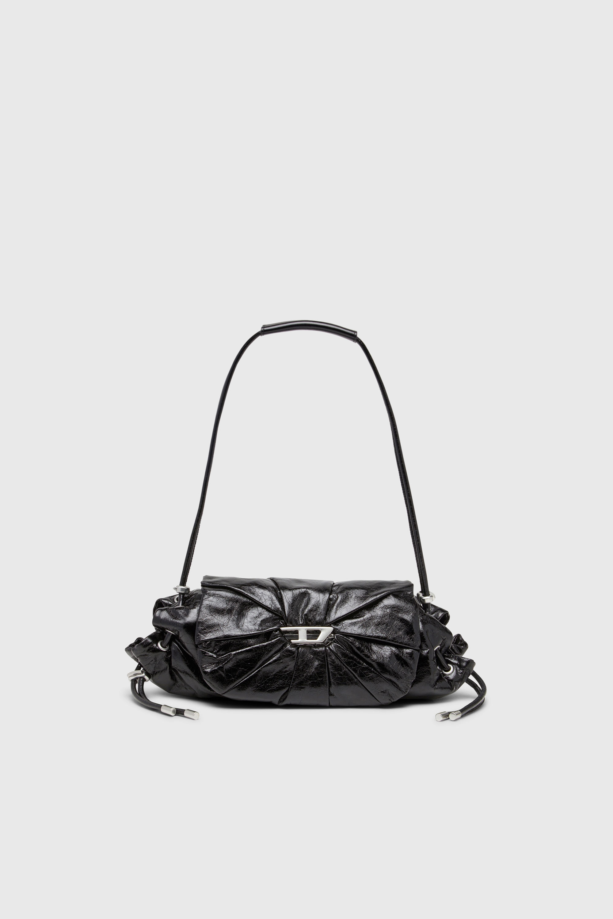 Diesel - SCRUNCH-D SHOULDER S, Woman's Scrunch-D-Small shoulder bag in shiny scrunched leather in Black - 1