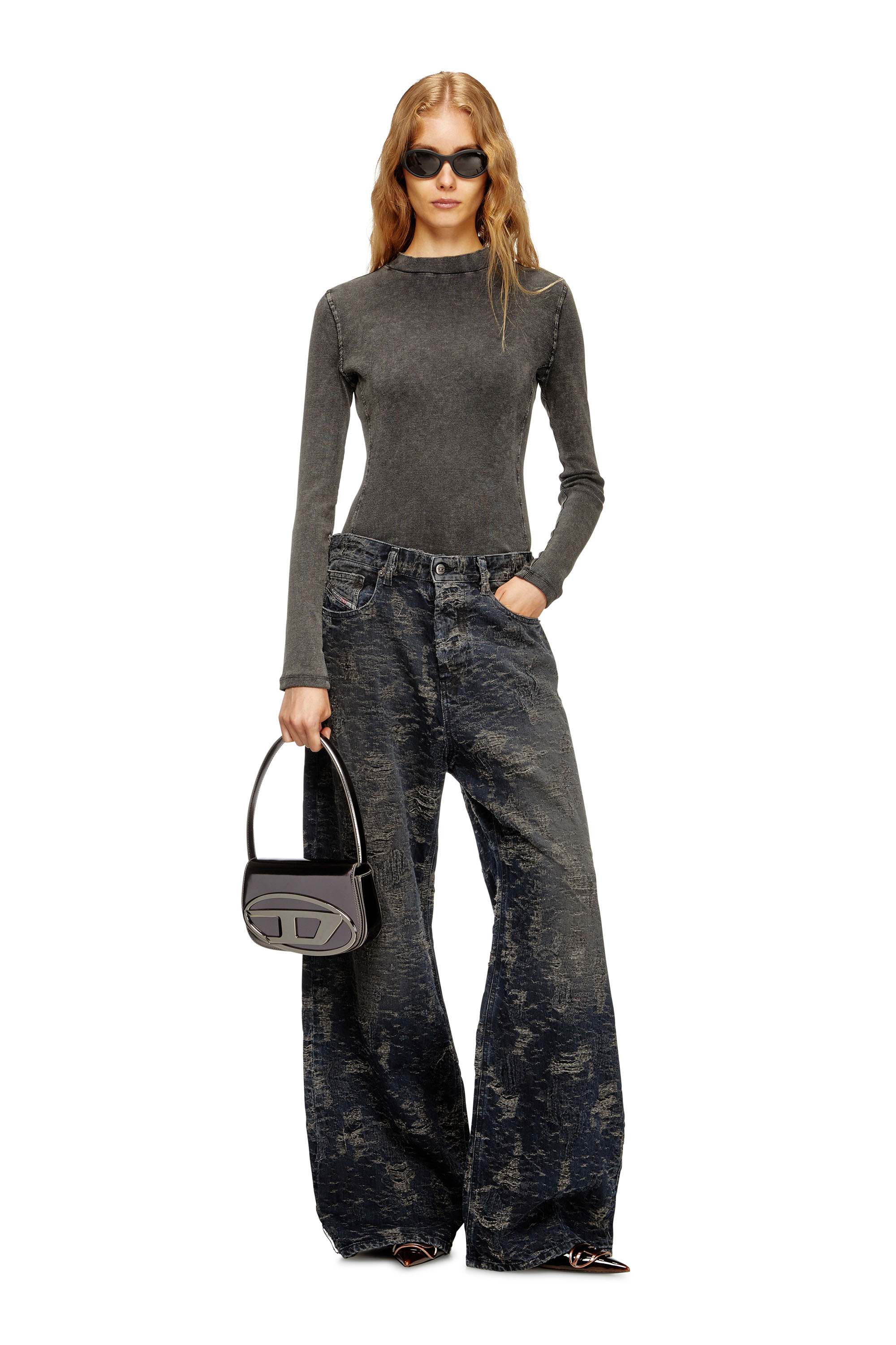 Diesel - 1DR, Woman's 1DR-Iconic shoulder bag in mirrored leather in Grey - 6