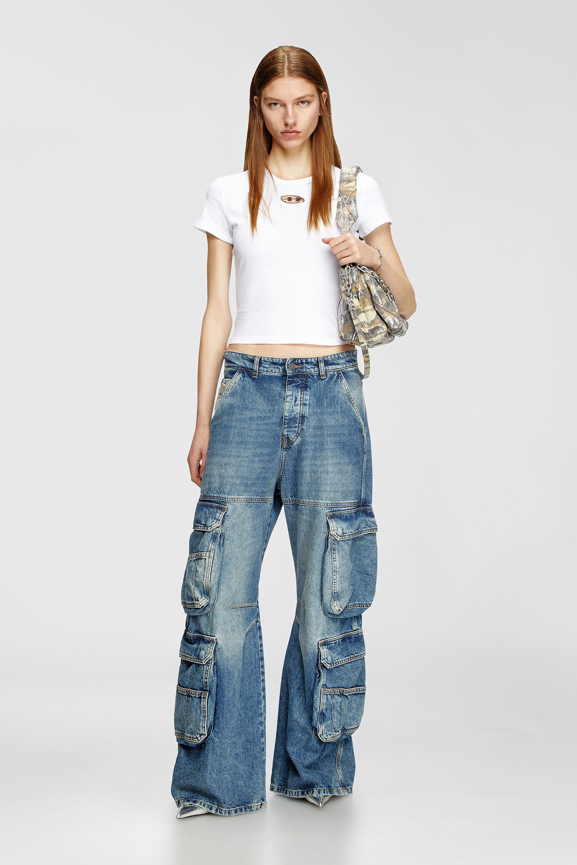 Diesel - T-UNCUTIE-LONG-OD-Q1, Woman's Slim fit T-shirt with cut-out Oval D in White - 2
