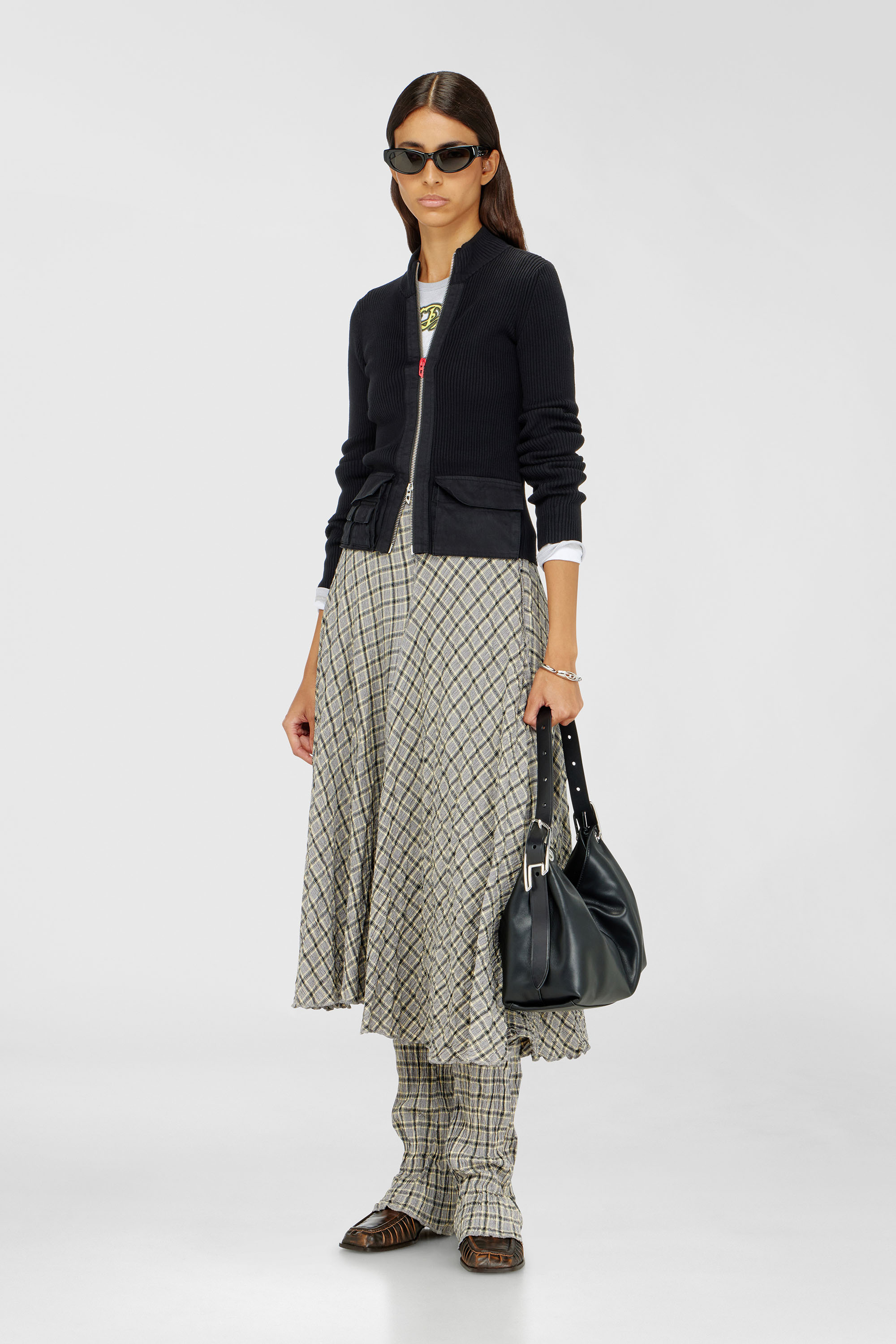 Diesel - M-MELISSA, Woman's Ribbed cardigan with cargo pockets in Black - 2
